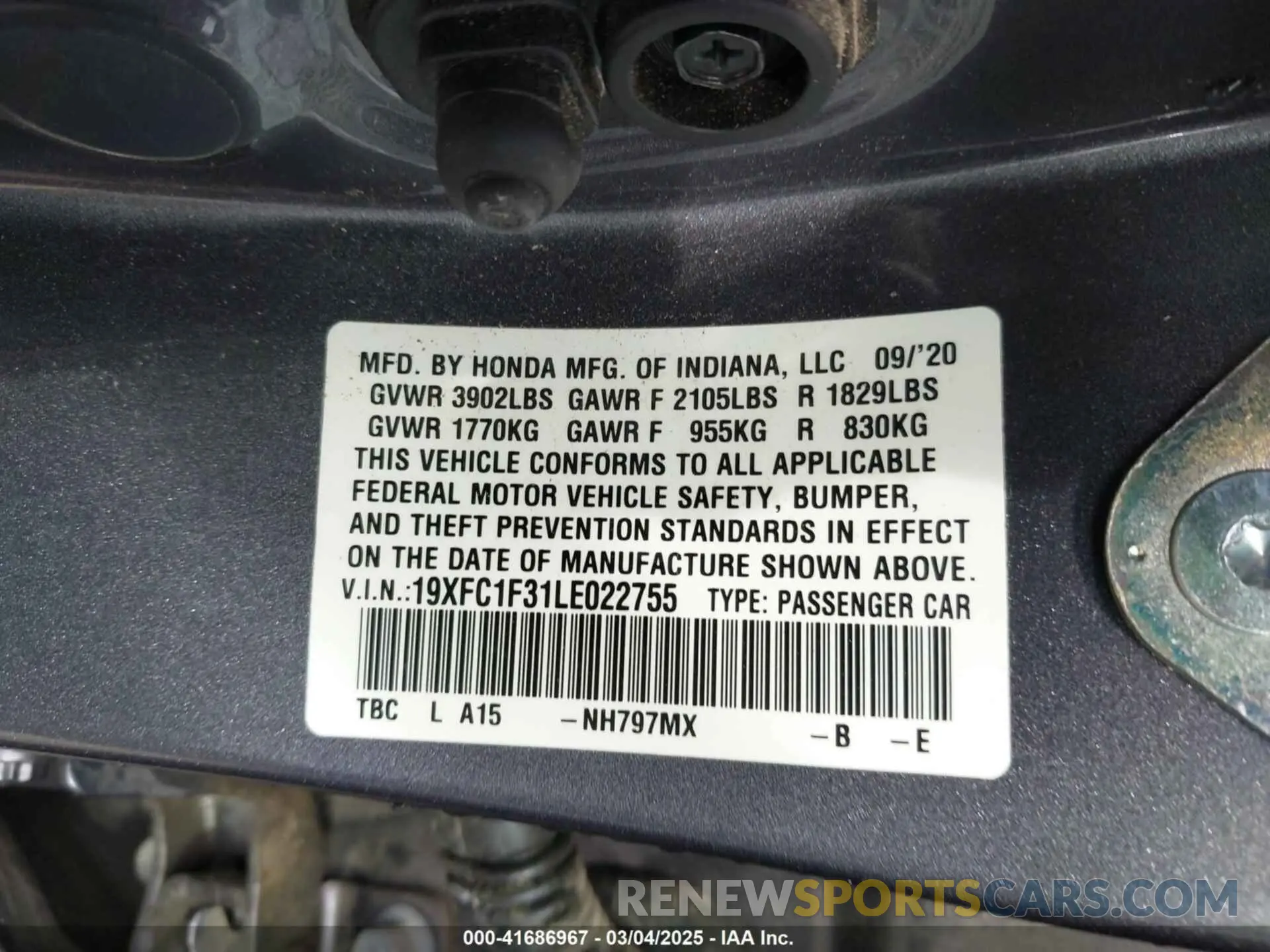 9 Photograph of a damaged car 19XFC1F31LE022755 HONDA CIVIC 2020