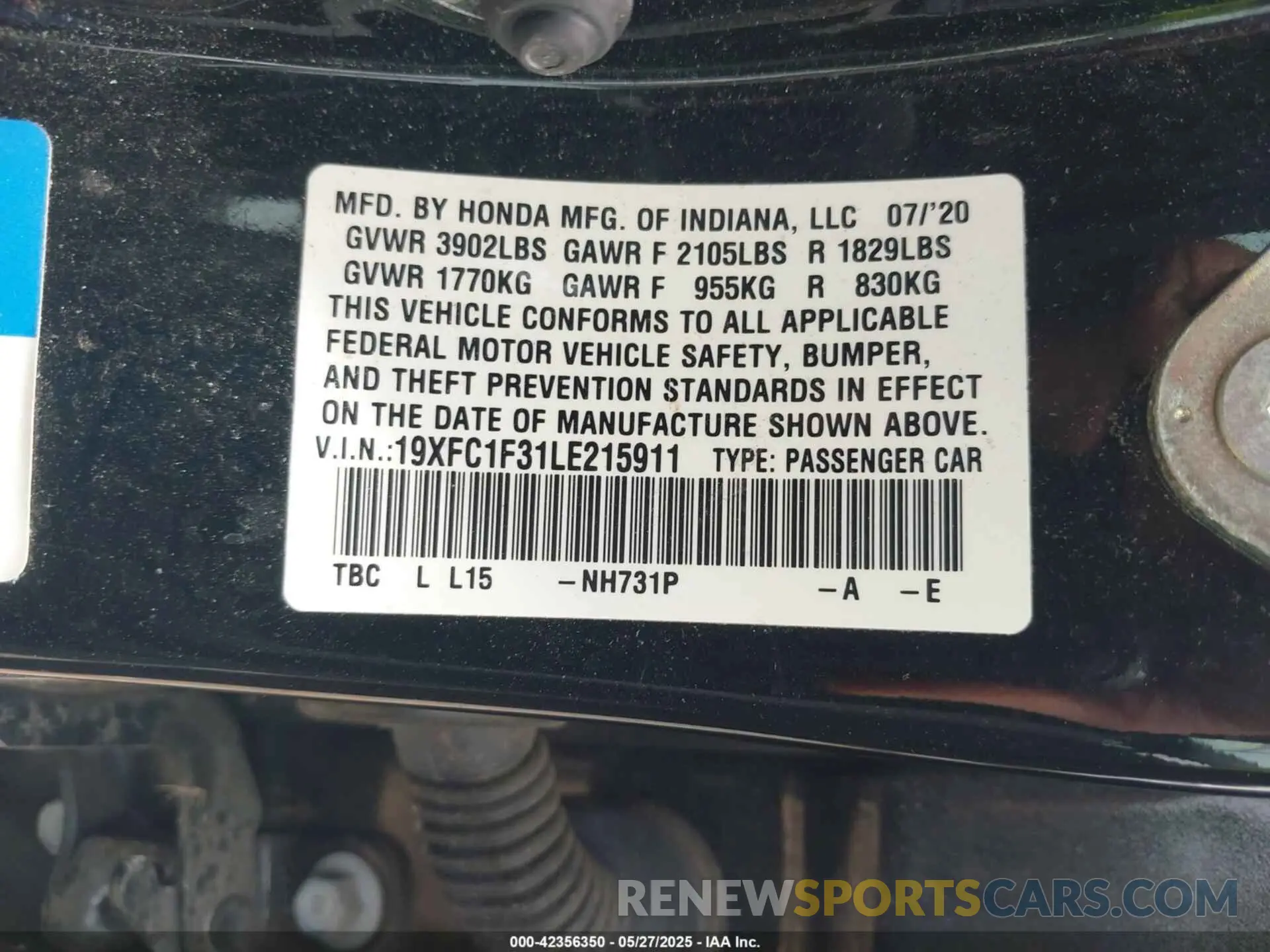 9 Photograph of a damaged car 19XFC1F31LE215911 HONDA CIVIC 2020