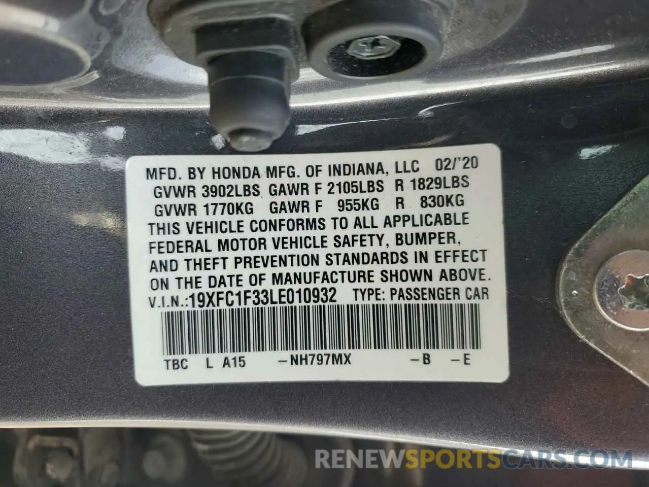 12 Photograph of a damaged car 19XFC1F33LE010932 HONDA CIVIC 2020