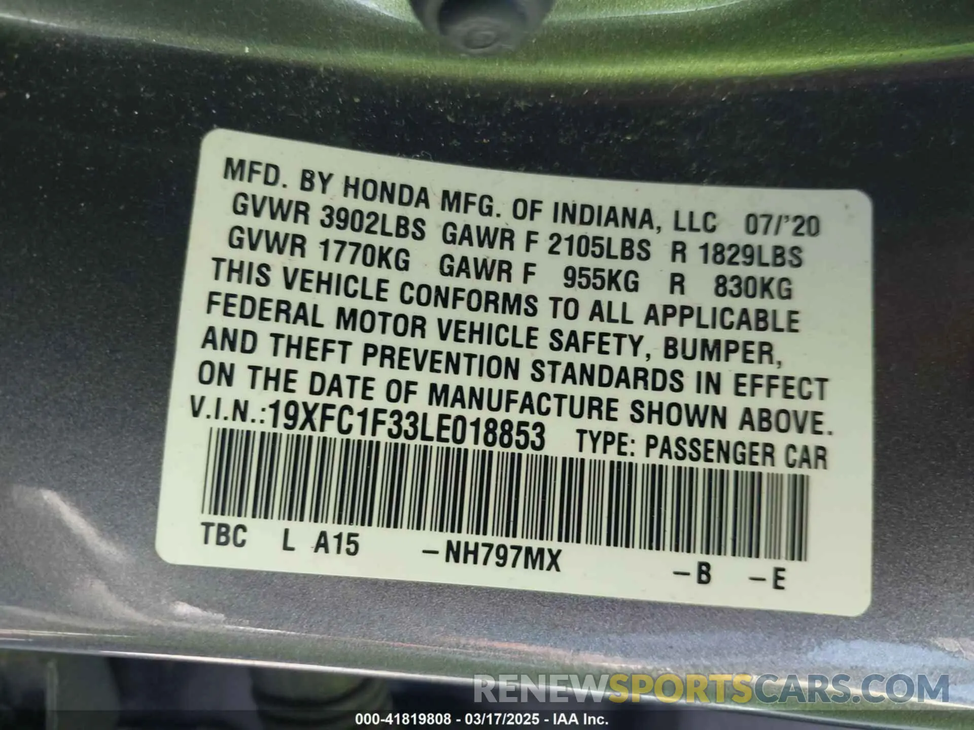 9 Photograph of a damaged car 19XFC1F33LE018853 HONDA CIVIC 2020