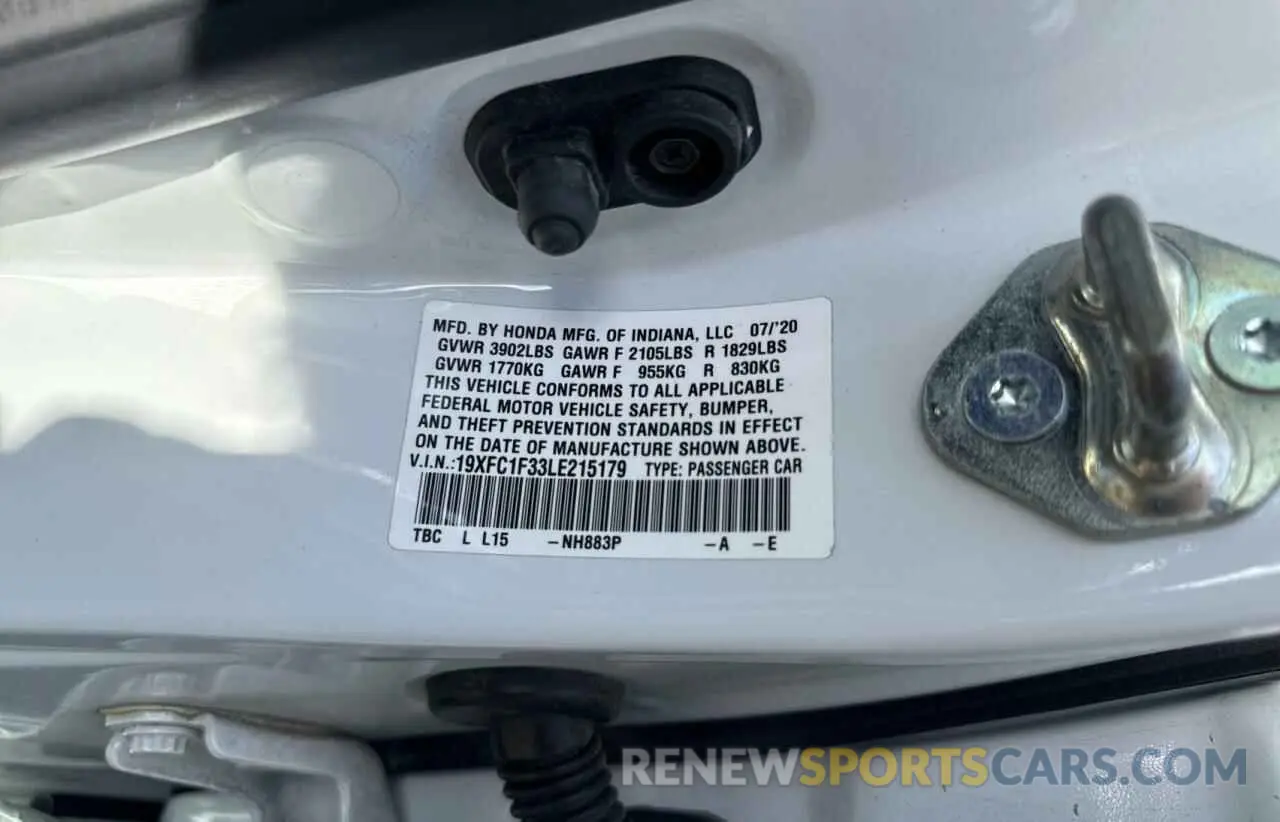 10 Photograph of a damaged car 19XFC1F33LE215179 HONDA CIVIC 2020