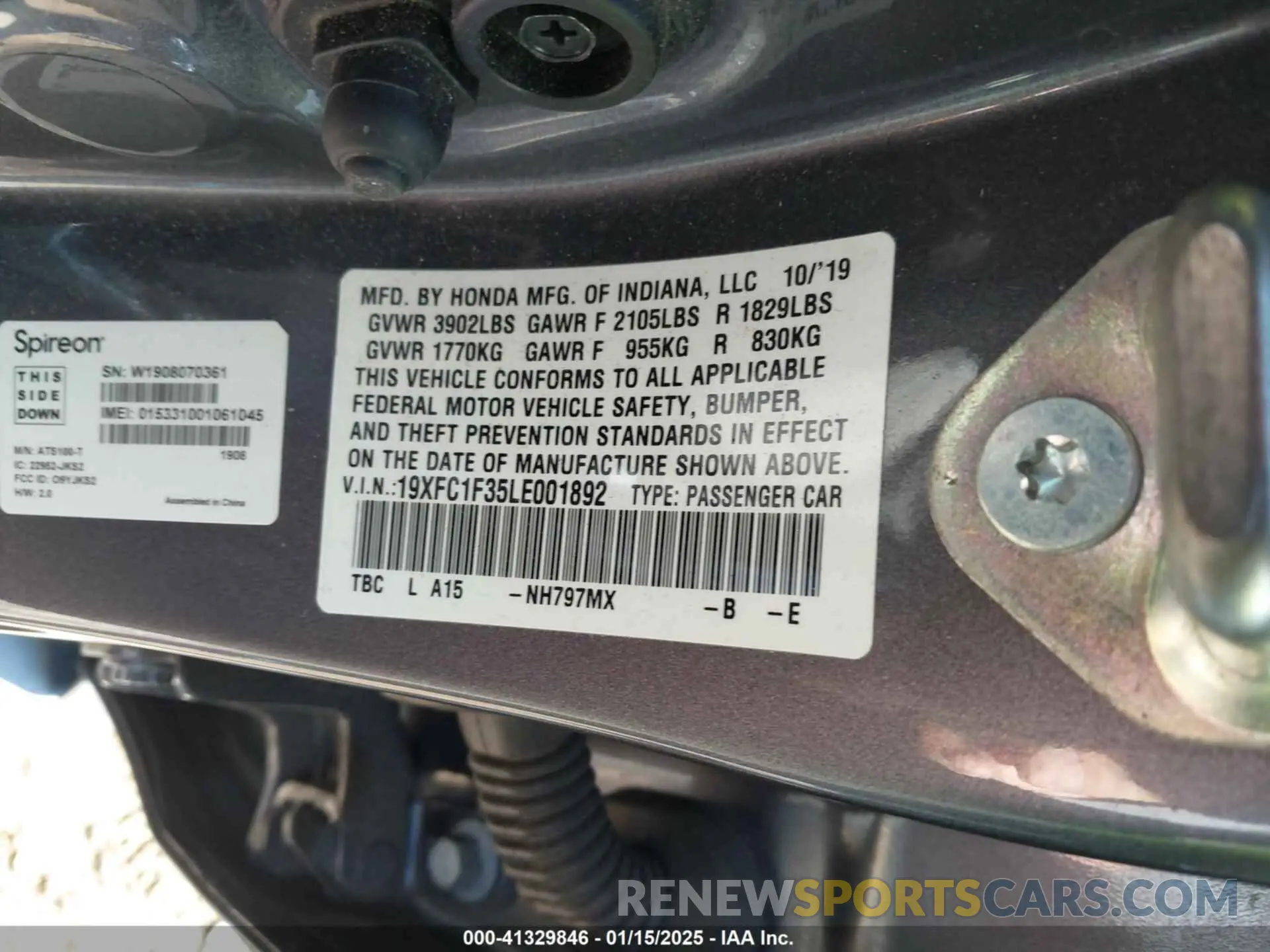 9 Photograph of a damaged car 19XFC1F35LE001892 HONDA CIVIC 2020