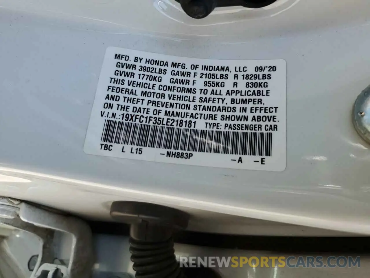 13 Photograph of a damaged car 19XFC1F35LE218181 HONDA CIVIC 2020