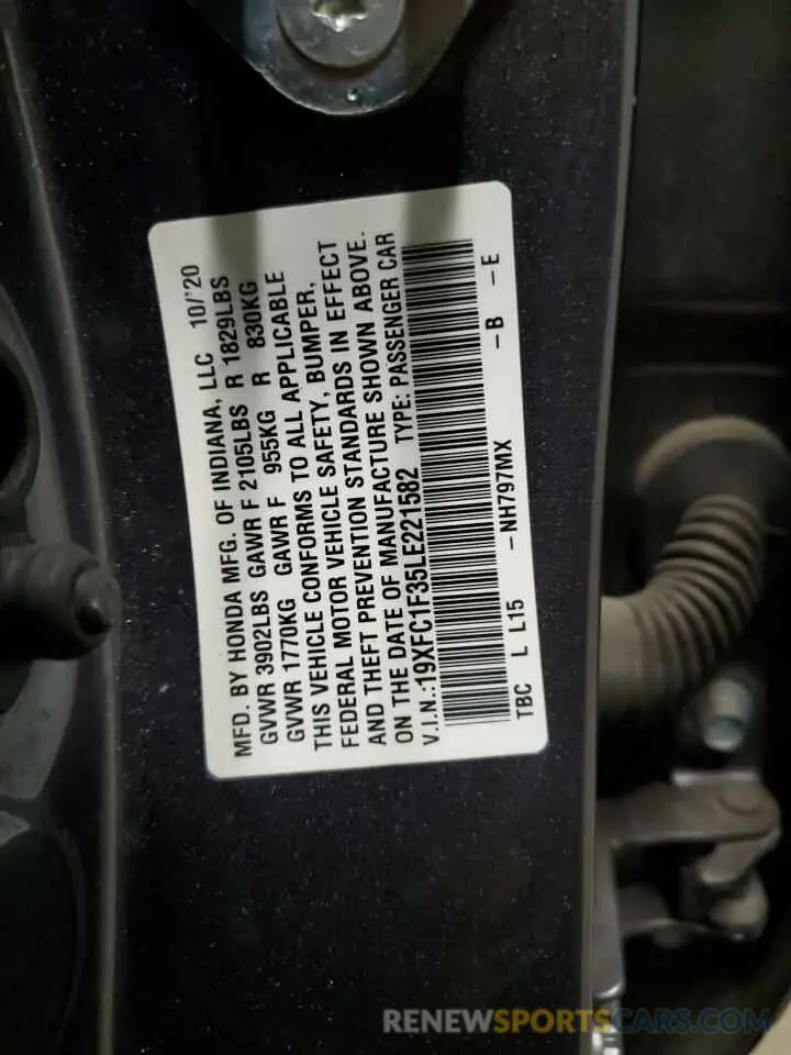 13 Photograph of a damaged car 19XFC1F35LE221582 HONDA CIVIC 2020