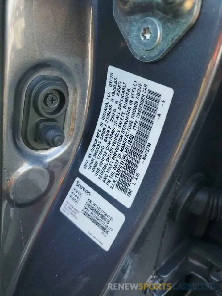 12 Photograph of a damaged car 19XFC1F36LE011850 HONDA CIVIC 2020