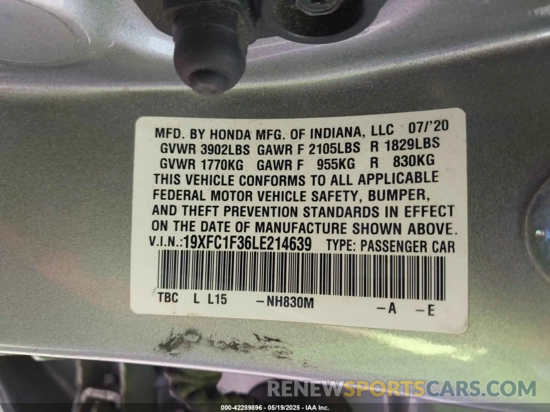 9 Photograph of a damaged car 19XFC1F36LE214639 HONDA CIVIC 2020