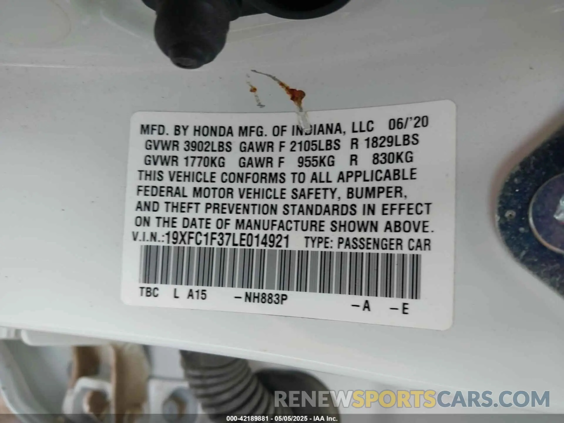 9 Photograph of a damaged car 19XFC1F37LE014921 HONDA CIVIC 2020