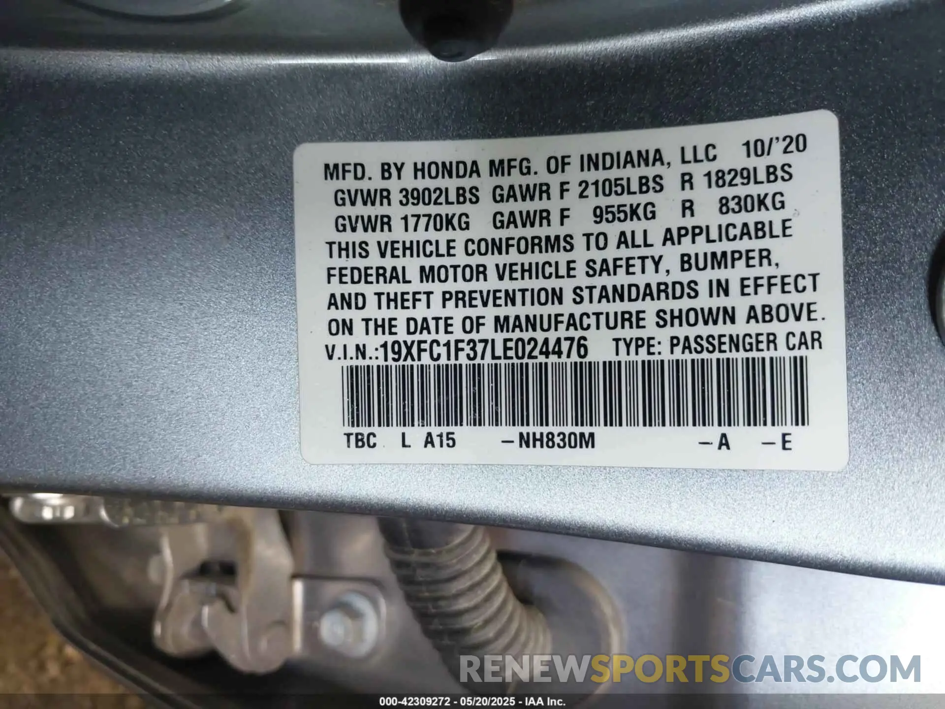 9 Photograph of a damaged car 19XFC1F37LE024476 HONDA CIVIC 2020