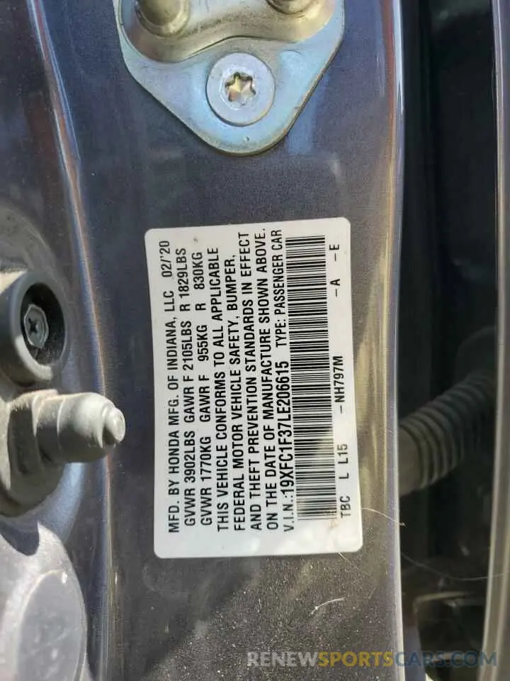 12 Photograph of a damaged car 19XFC1F37LE206615 HONDA CIVIC 2020