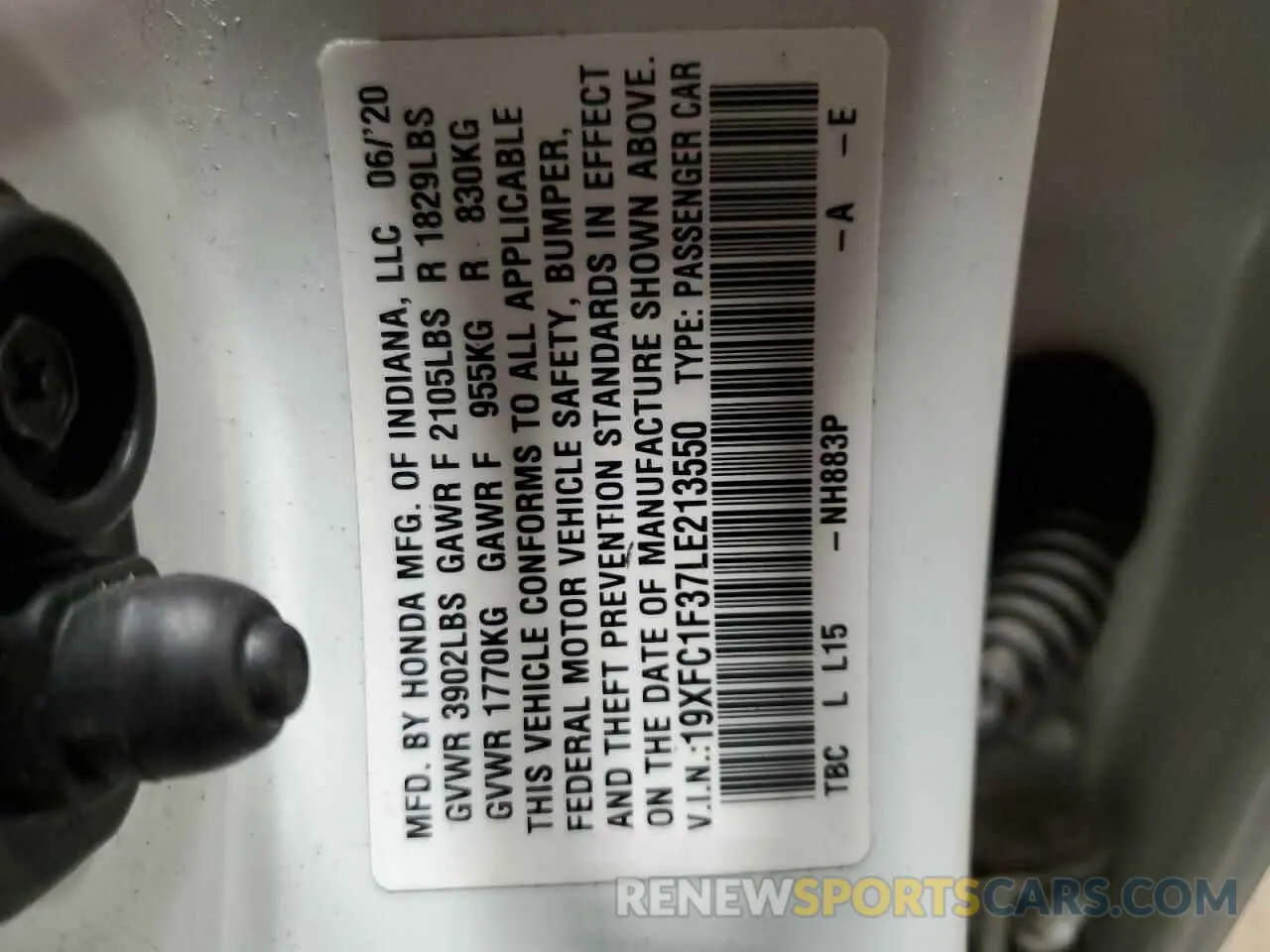 13 Photograph of a damaged car 19XFC1F37LE213550 HONDA CIVIC 2020