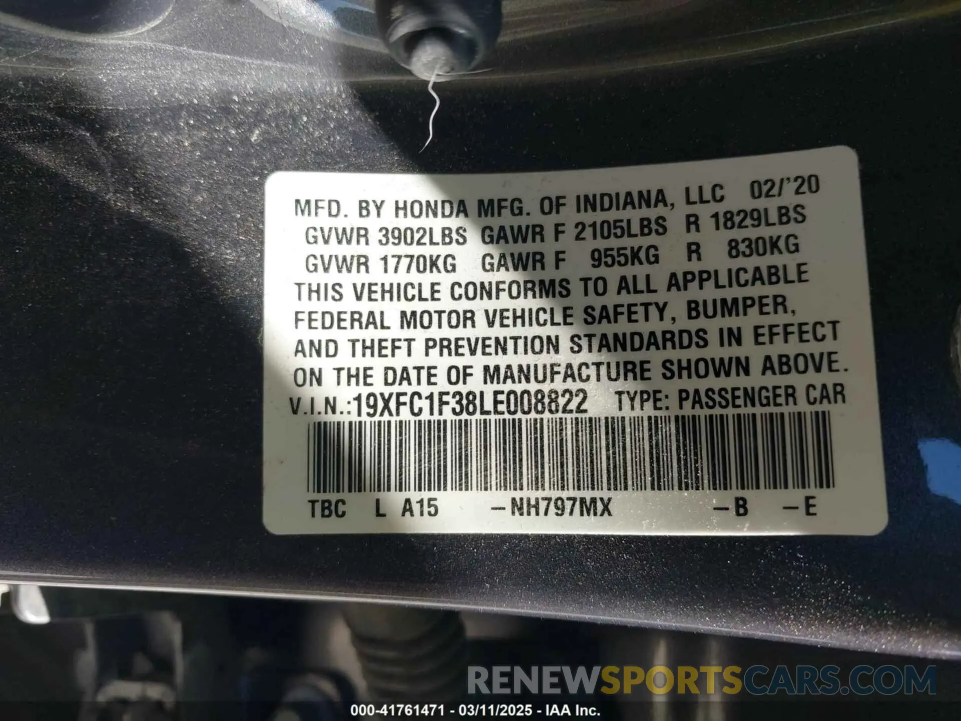 9 Photograph of a damaged car 19XFC1F38LE008822 HONDA CIVIC 2020