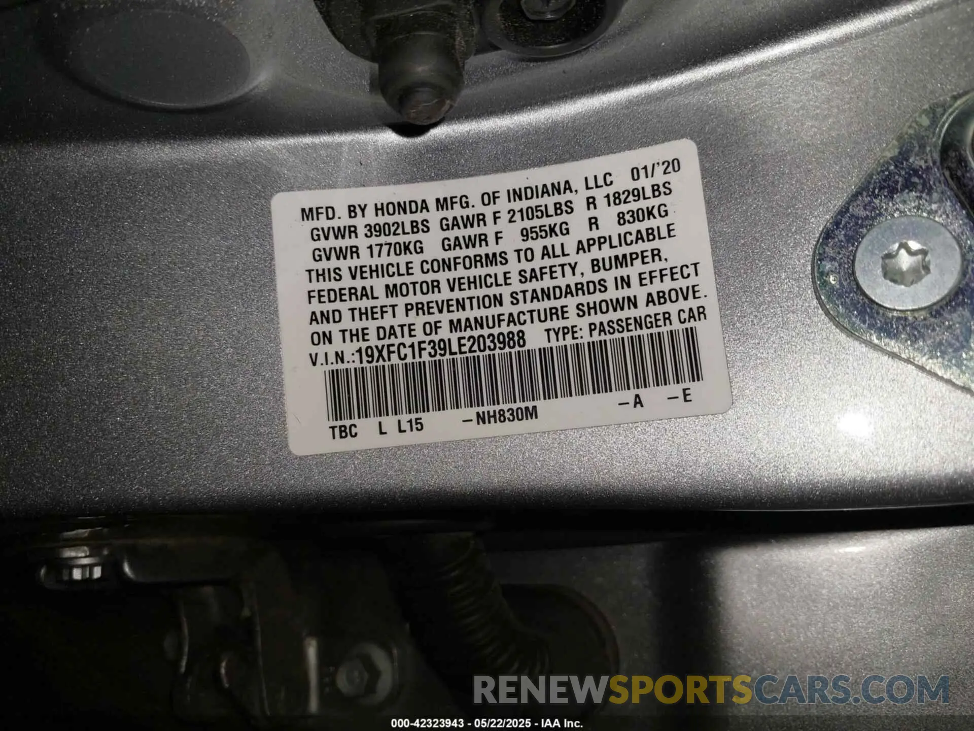 9 Photograph of a damaged car 19XFC1F39LE203988 HONDA CIVIC 2020