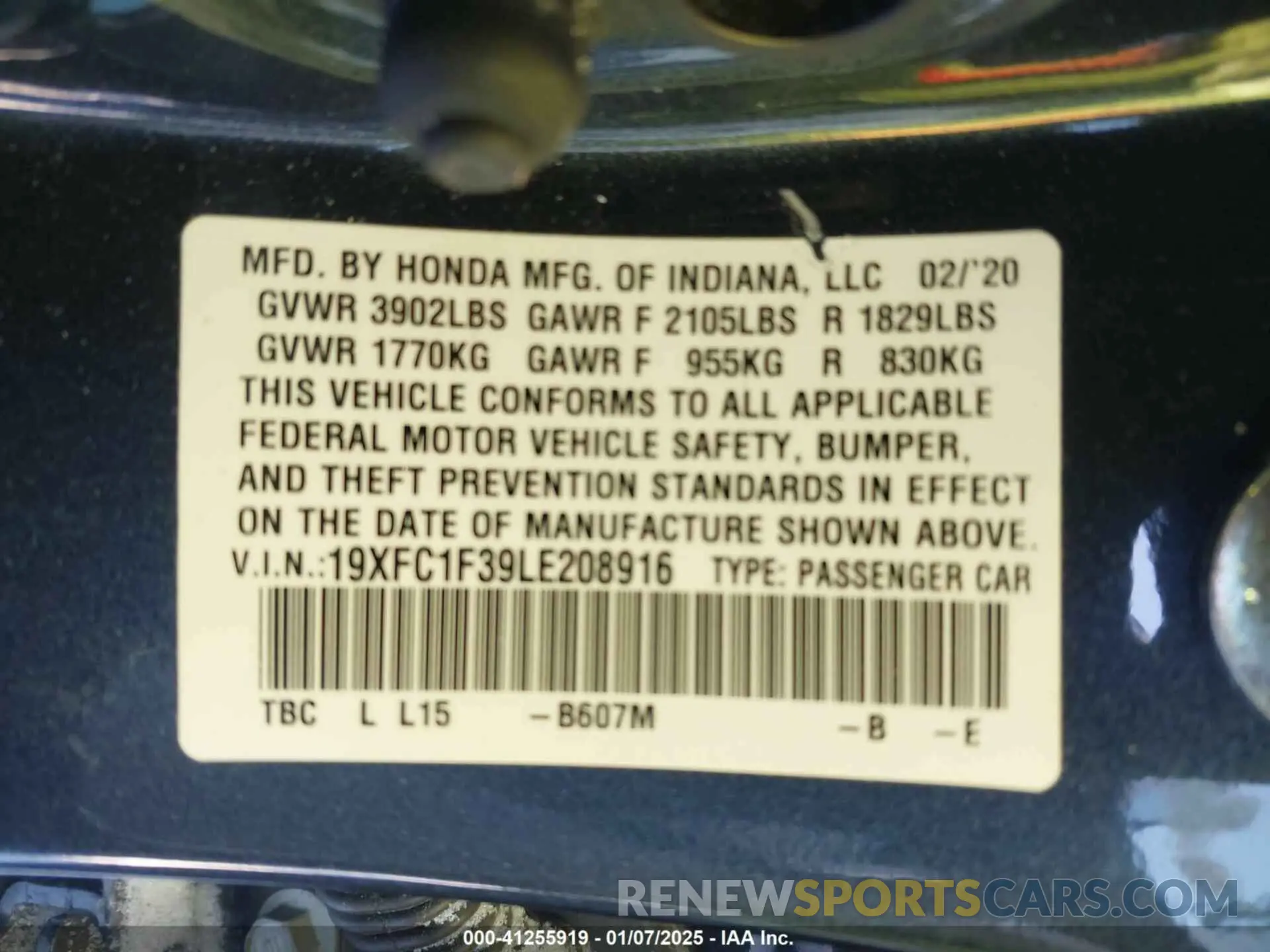 9 Photograph of a damaged car 19XFC1F39LE208916 HONDA CIVIC 2020