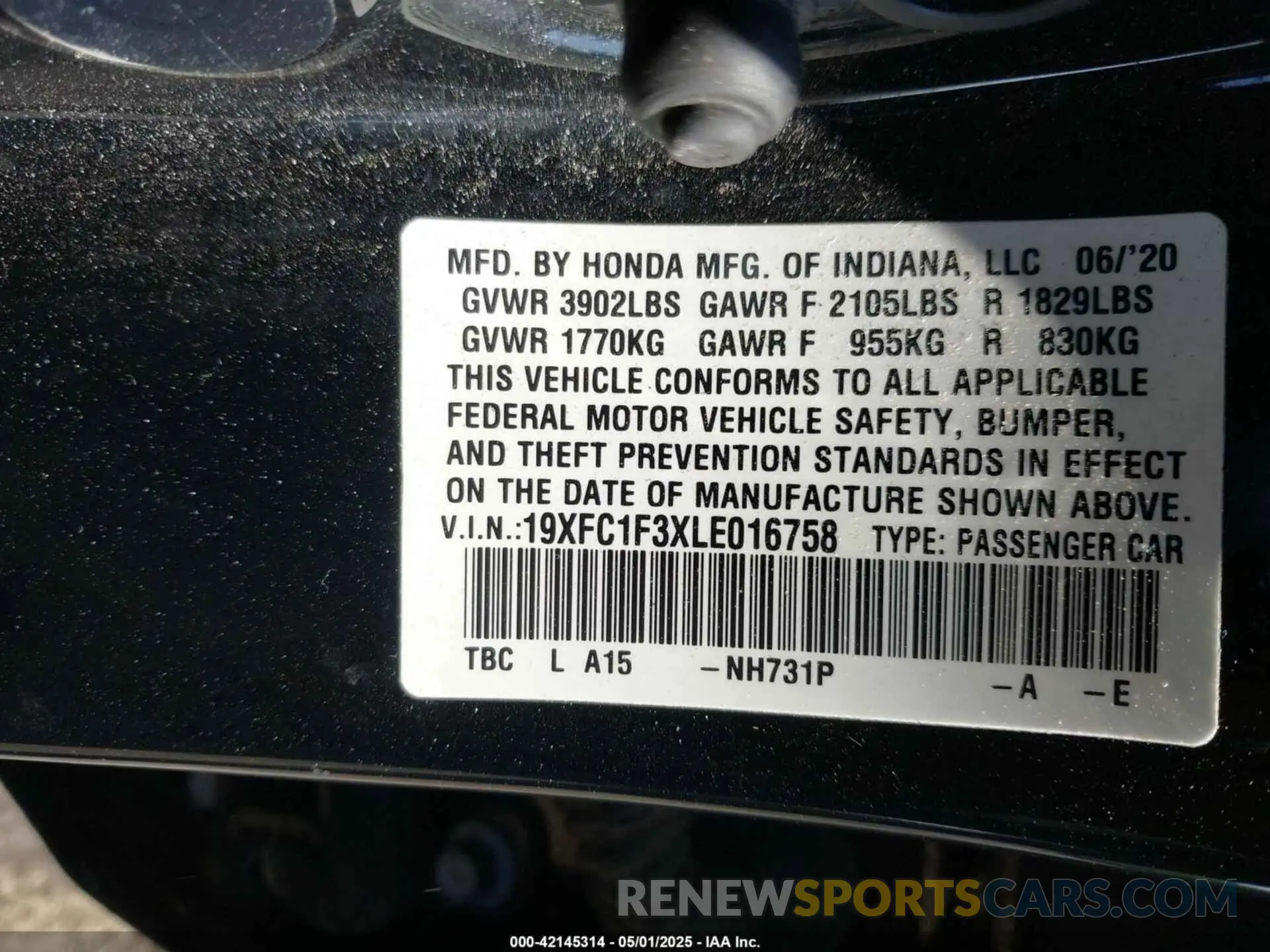 9 Photograph of a damaged car 19XFC1F3XLE016758 HONDA CIVIC 2020