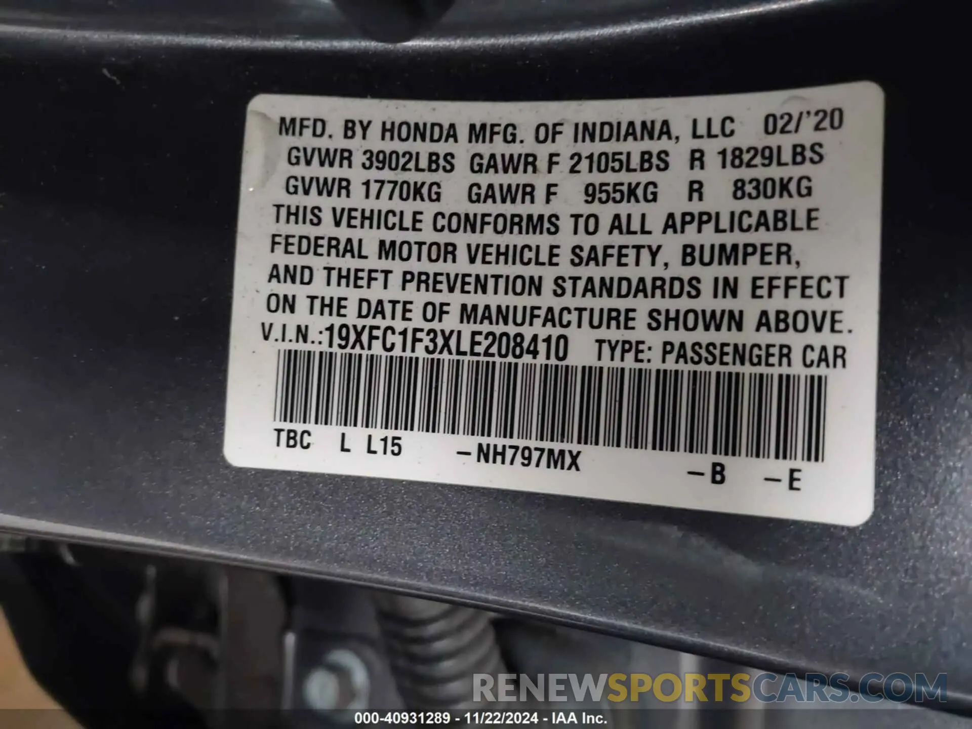 9 Photograph of a damaged car 19XFC1F3XLE208410 HONDA CIVIC 2020
