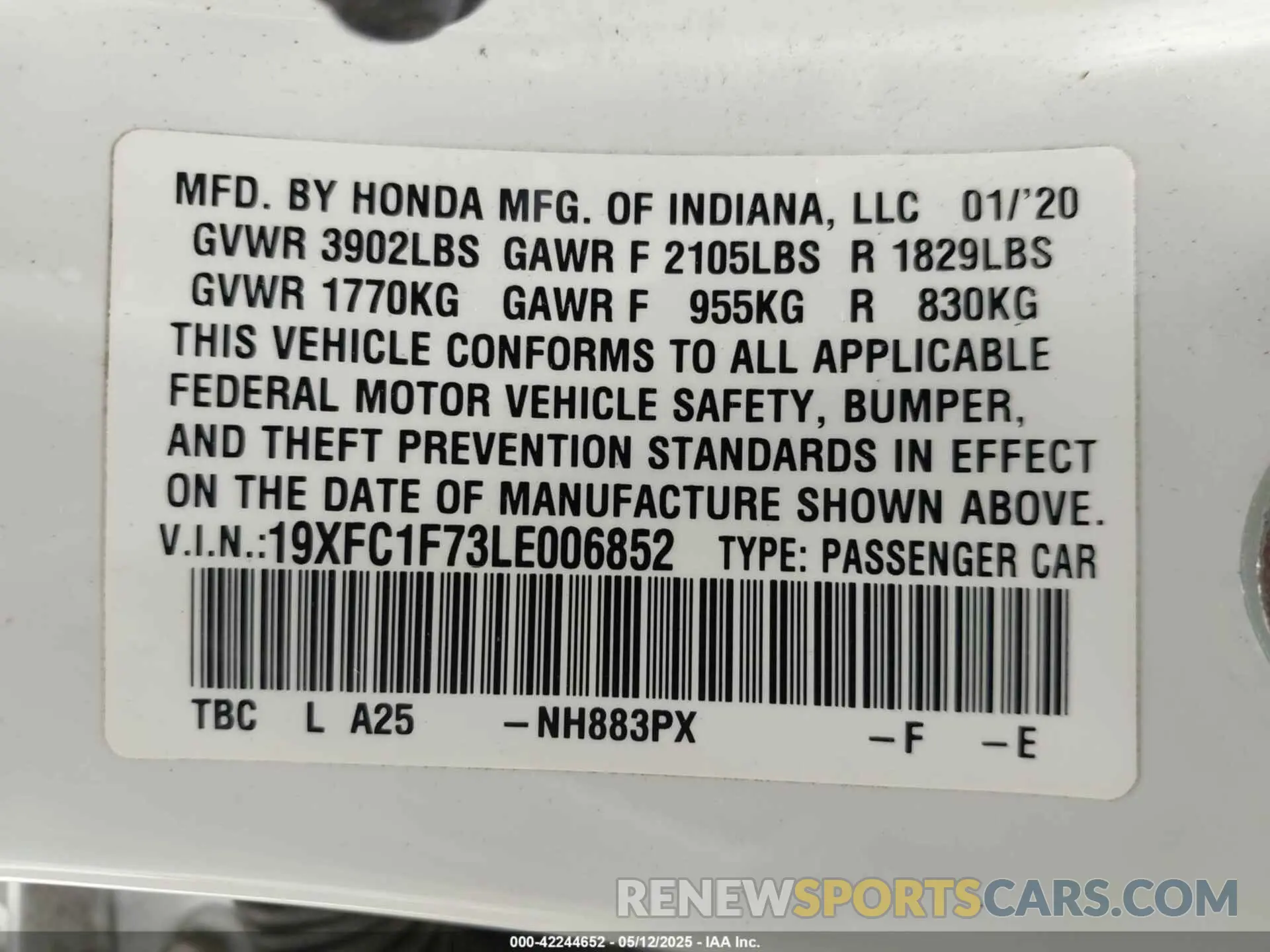 9 Photograph of a damaged car 19XFC1F73LE006852 HONDA CIVIC 2020