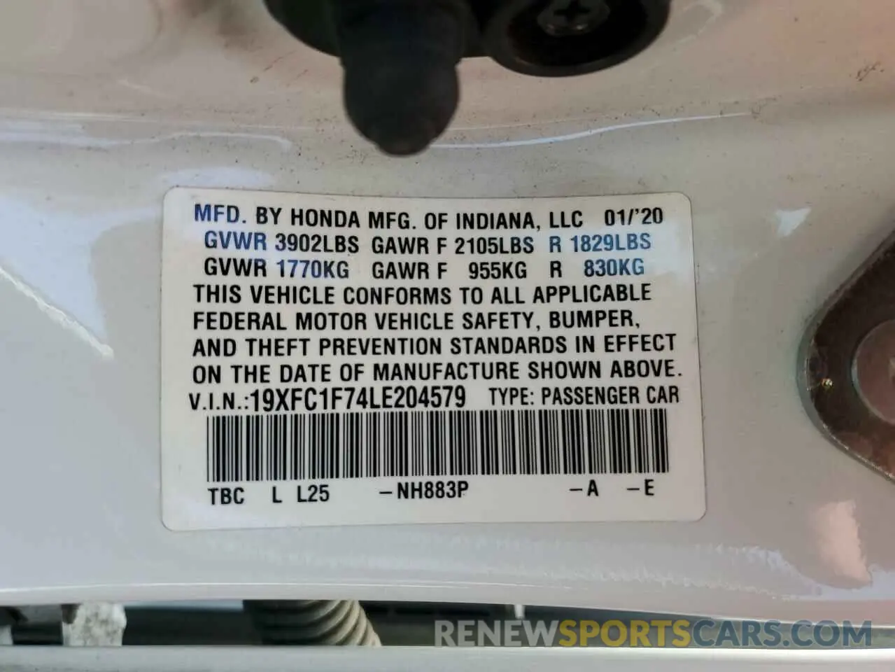 13 Photograph of a damaged car 19XFC1F74LE204579 HONDA CIVIC 2020