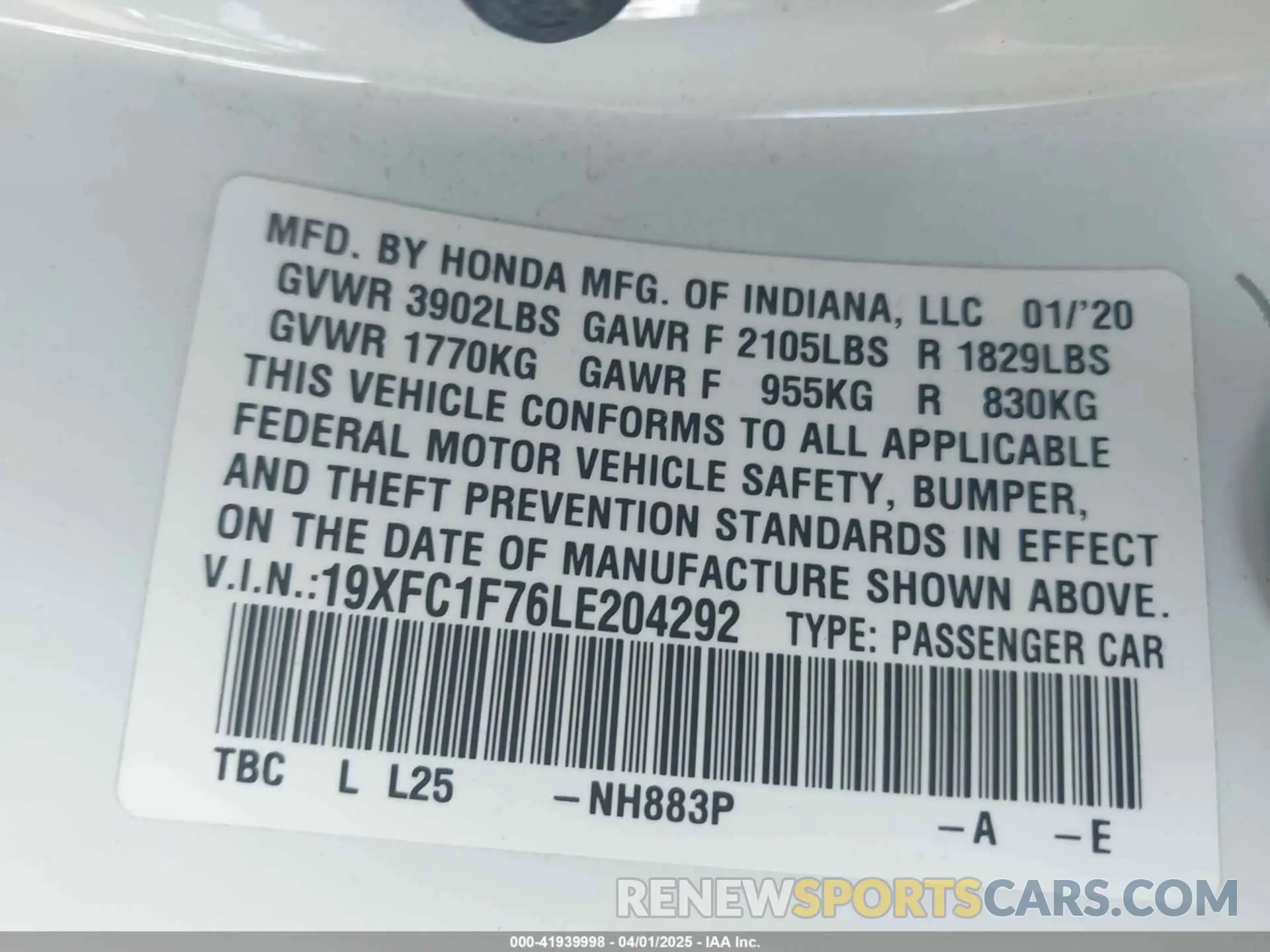 9 Photograph of a damaged car 19XFC1F76LE204292 HONDA CIVIC 2020