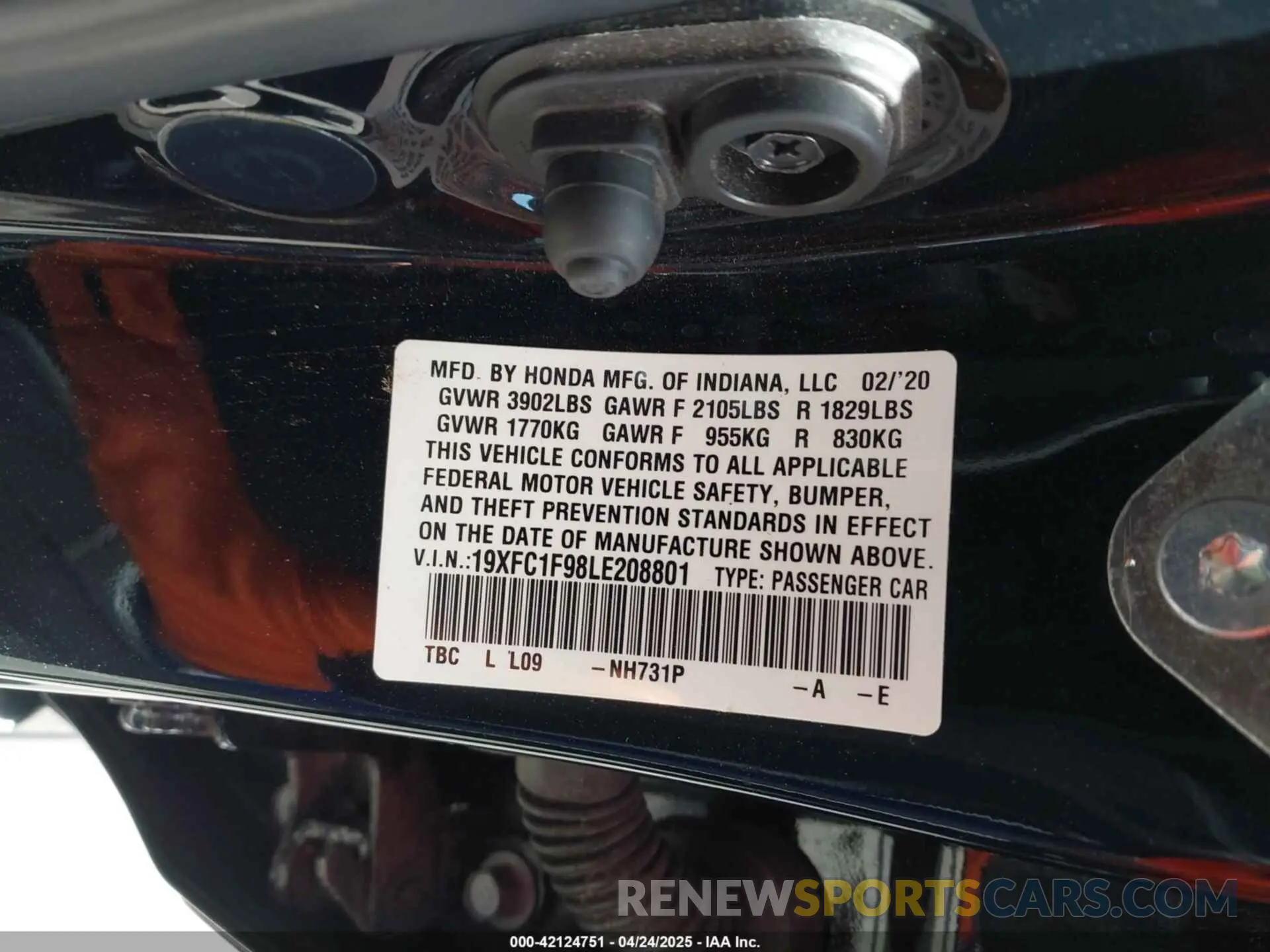 9 Photograph of a damaged car 19XFC1F98LE208801 HONDA CIVIC 2020