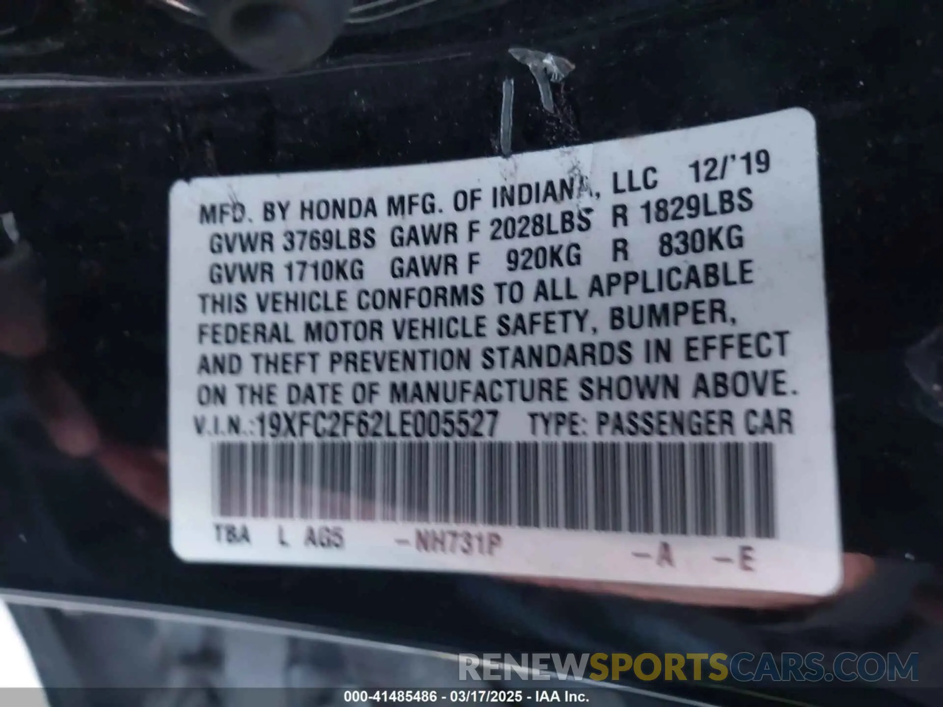 9 Photograph of a damaged car 19XFC2F62LE005527 HONDA CIVIC 2020