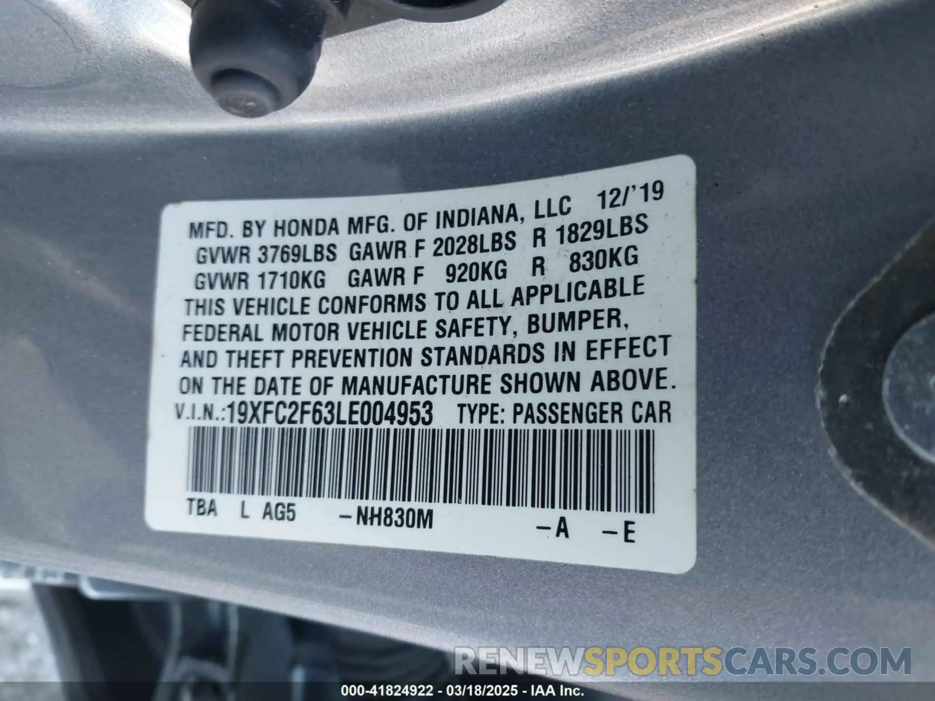 9 Photograph of a damaged car 19XFC2F63LE004953 HONDA CIVIC 2020