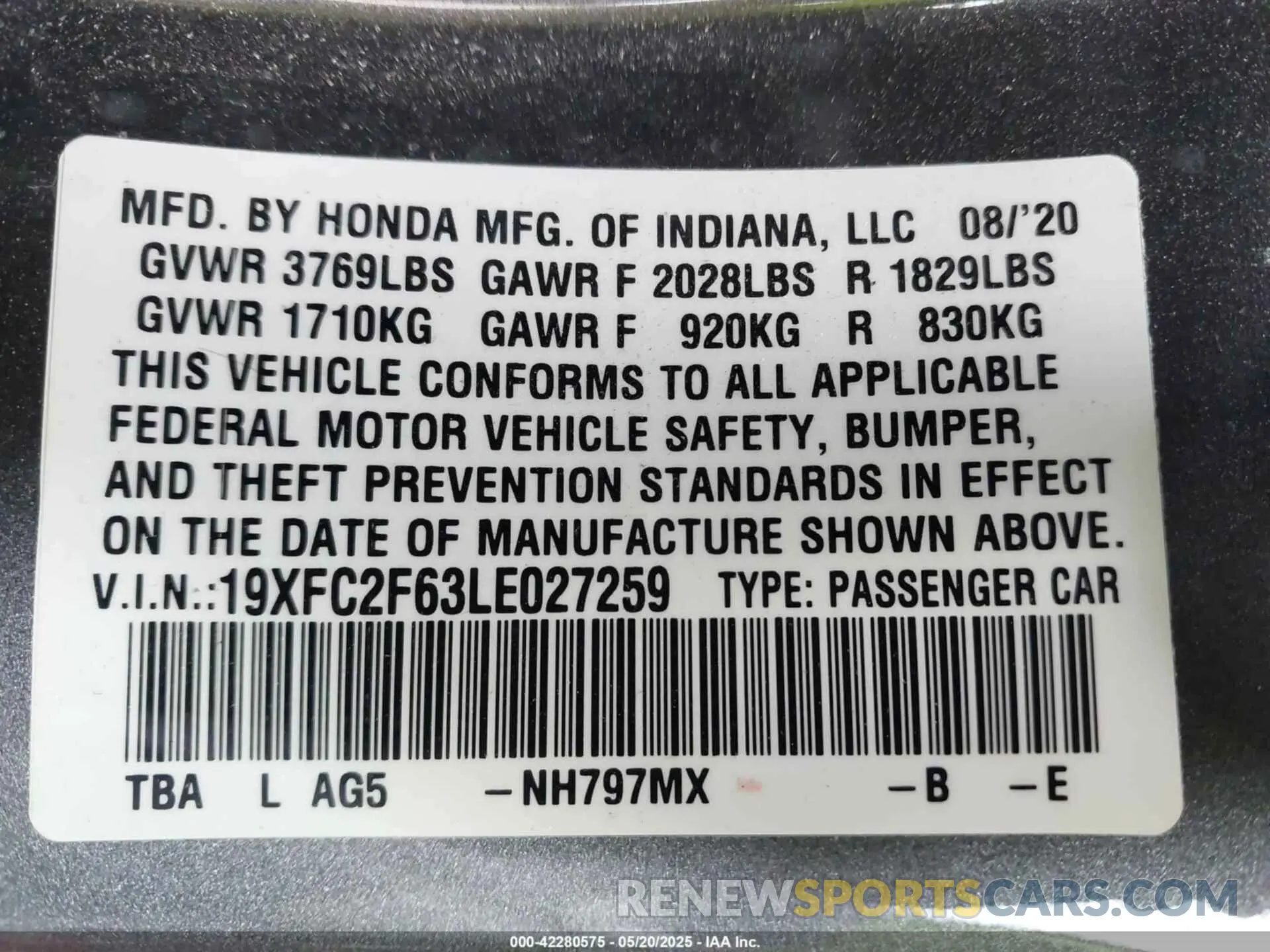 9 Photograph of a damaged car 19XFC2F63LE027259 HONDA CIVIC 2020