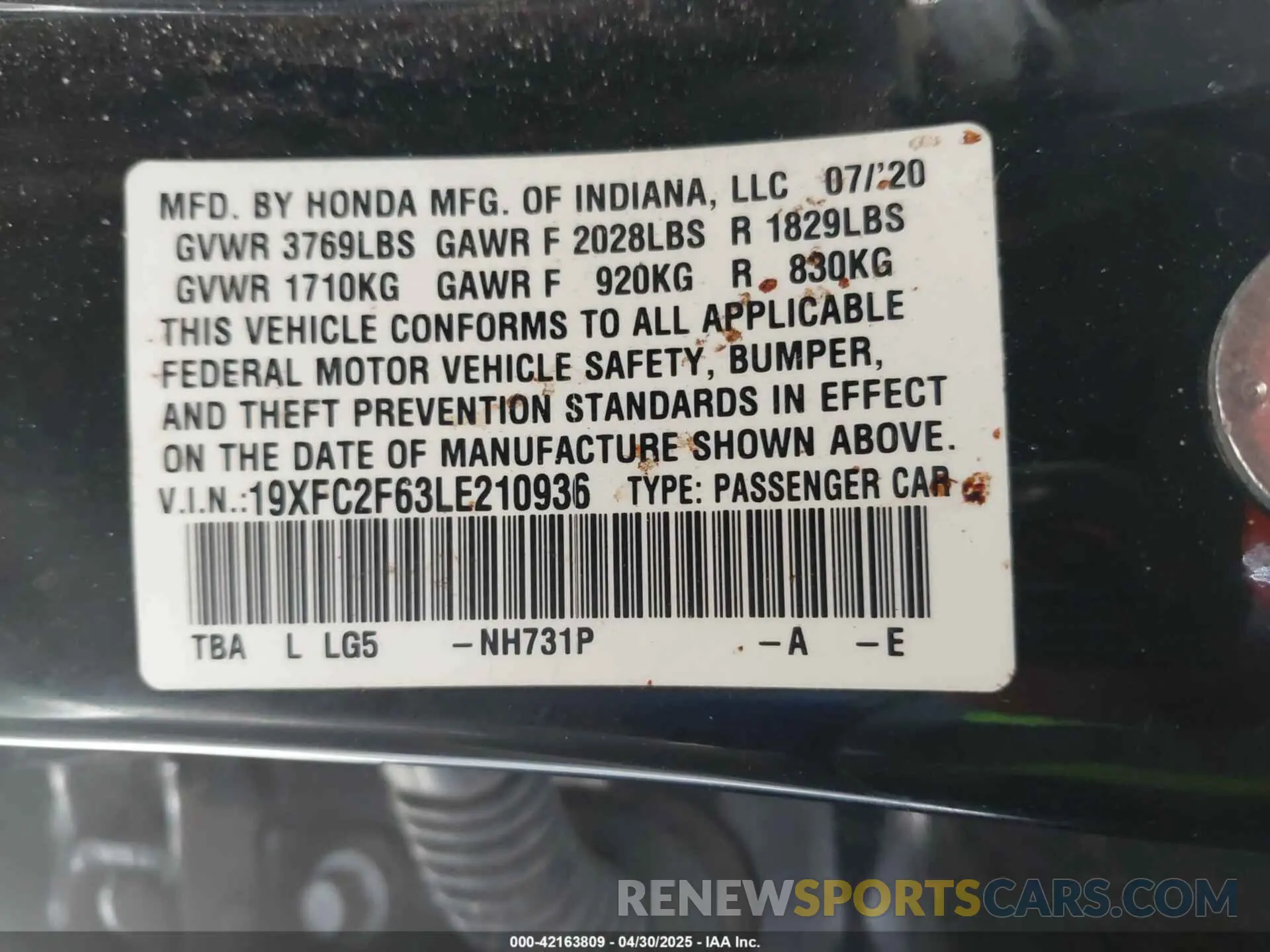 9 Photograph of a damaged car 19XFC2F63LE210936 HONDA CIVIC 2020