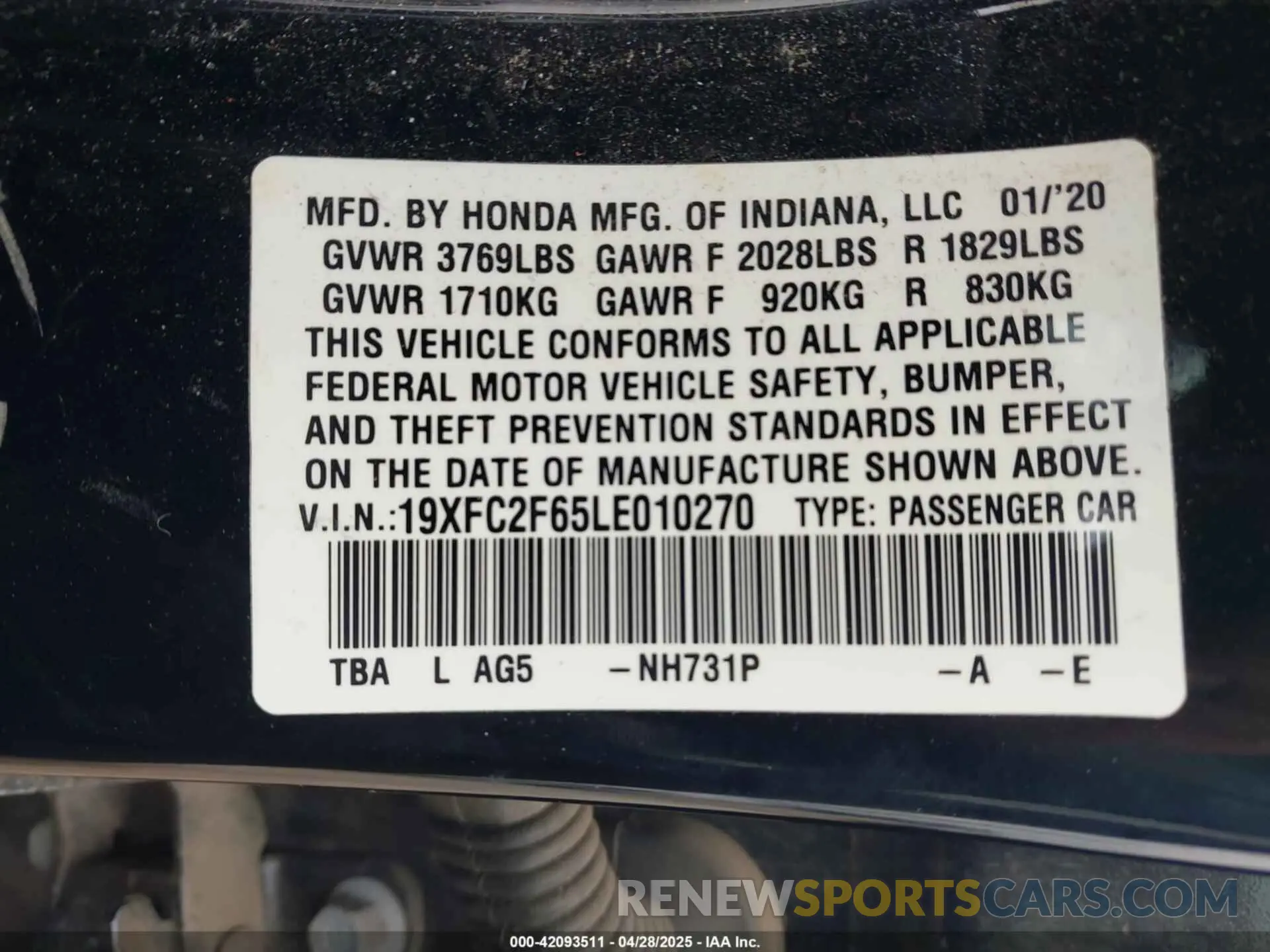 9 Photograph of a damaged car 19XFC2F65LE010270 HONDA CIVIC 2020