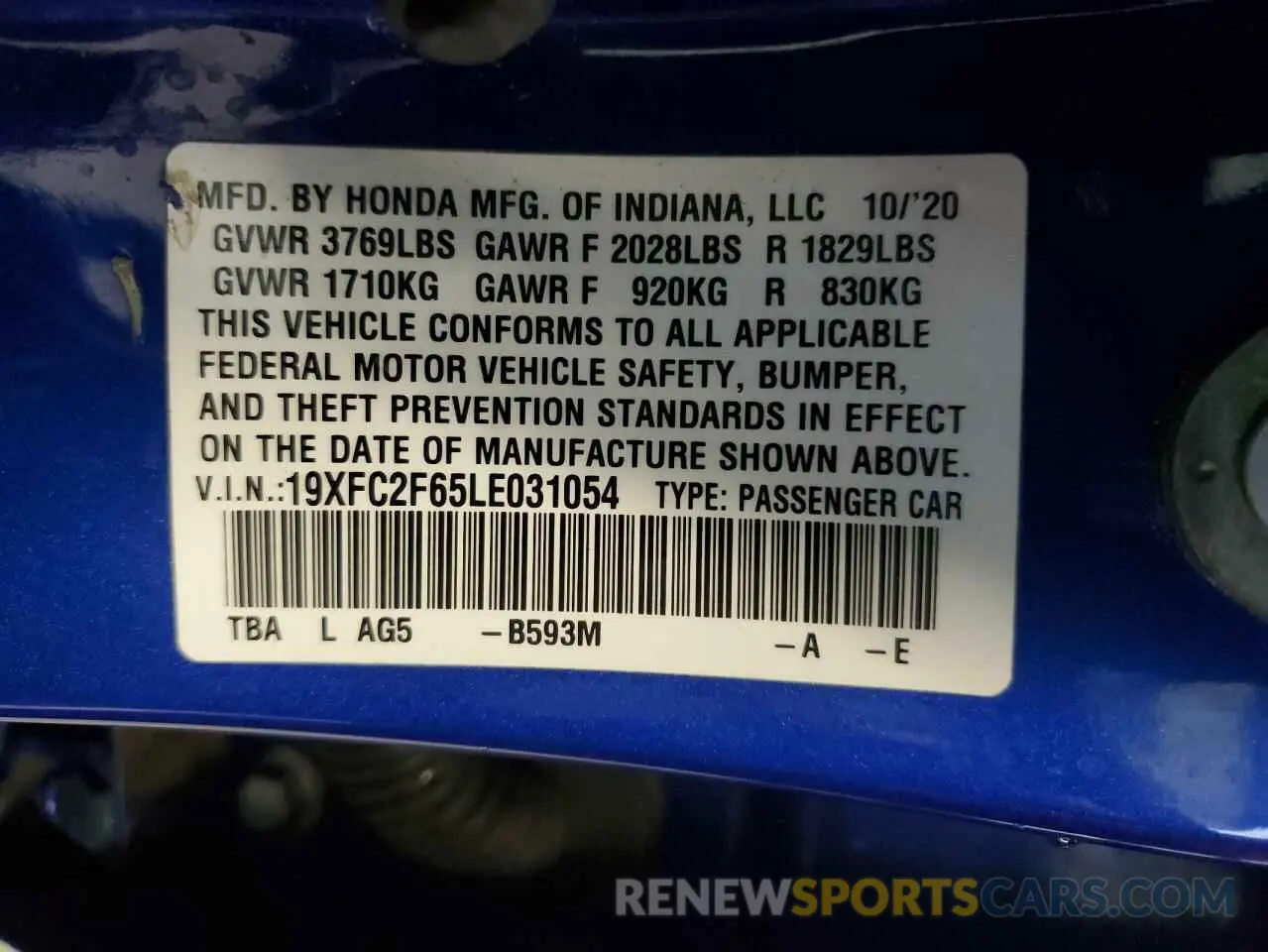 12 Photograph of a damaged car 19XFC2F65LE031054 HONDA CIVIC 2020