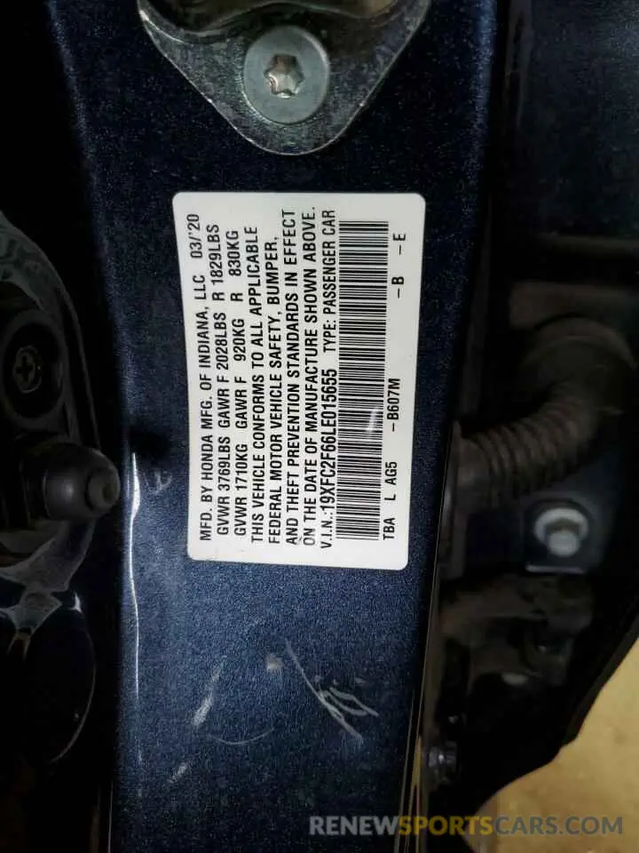 14 Photograph of a damaged car 19XFC2F66LE015655 HONDA CIVIC 2020
