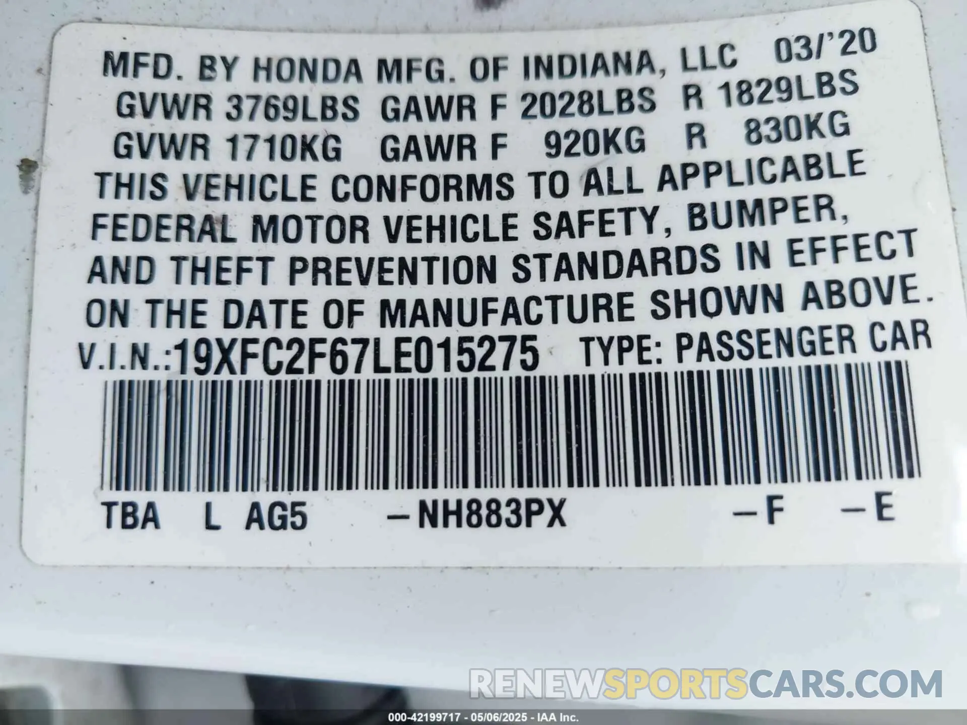 9 Photograph of a damaged car 19XFC2F67LE015275 HONDA CIVIC 2020