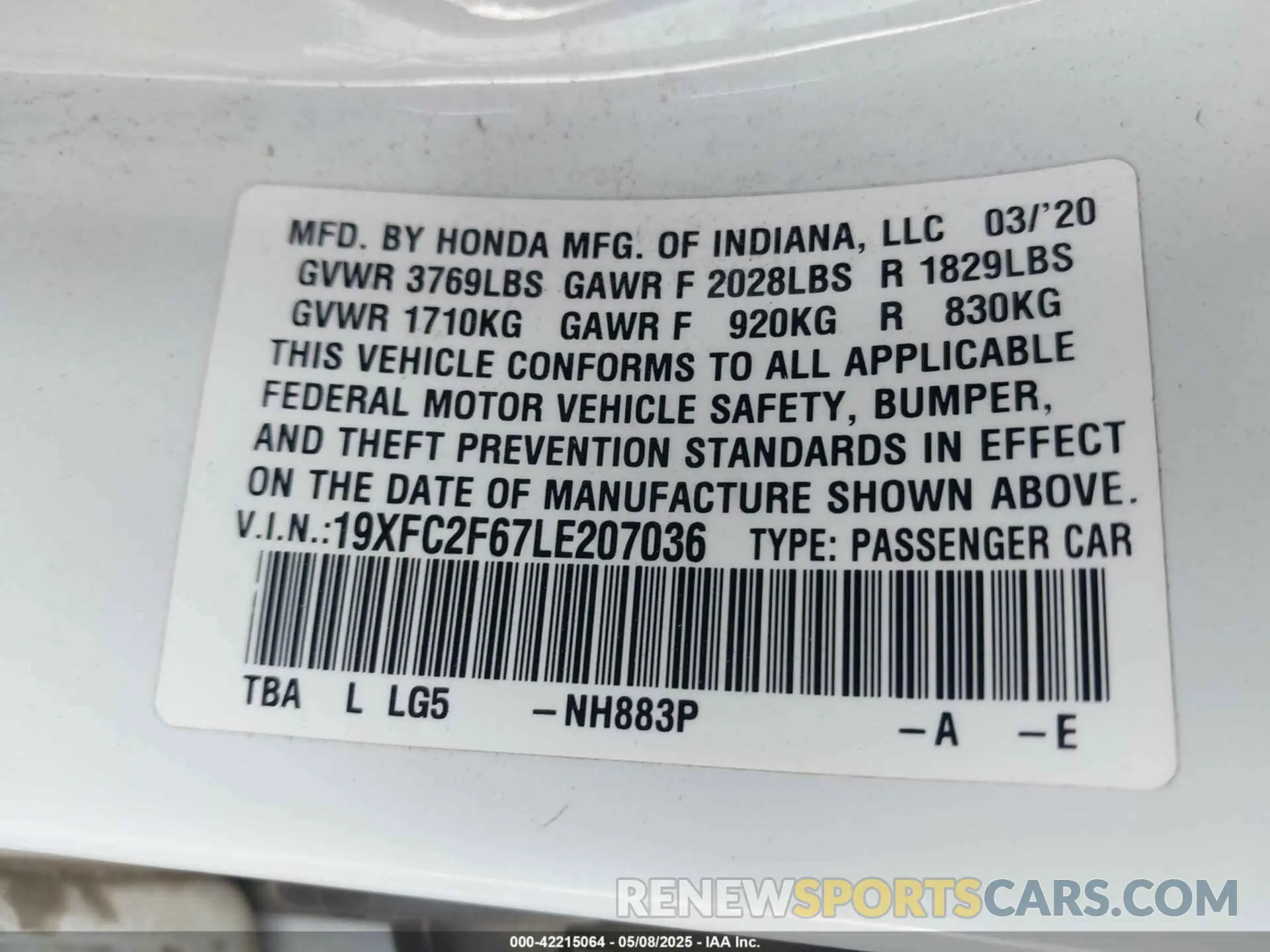 9 Photograph of a damaged car 19XFC2F67LE207036 HONDA CIVIC 2020