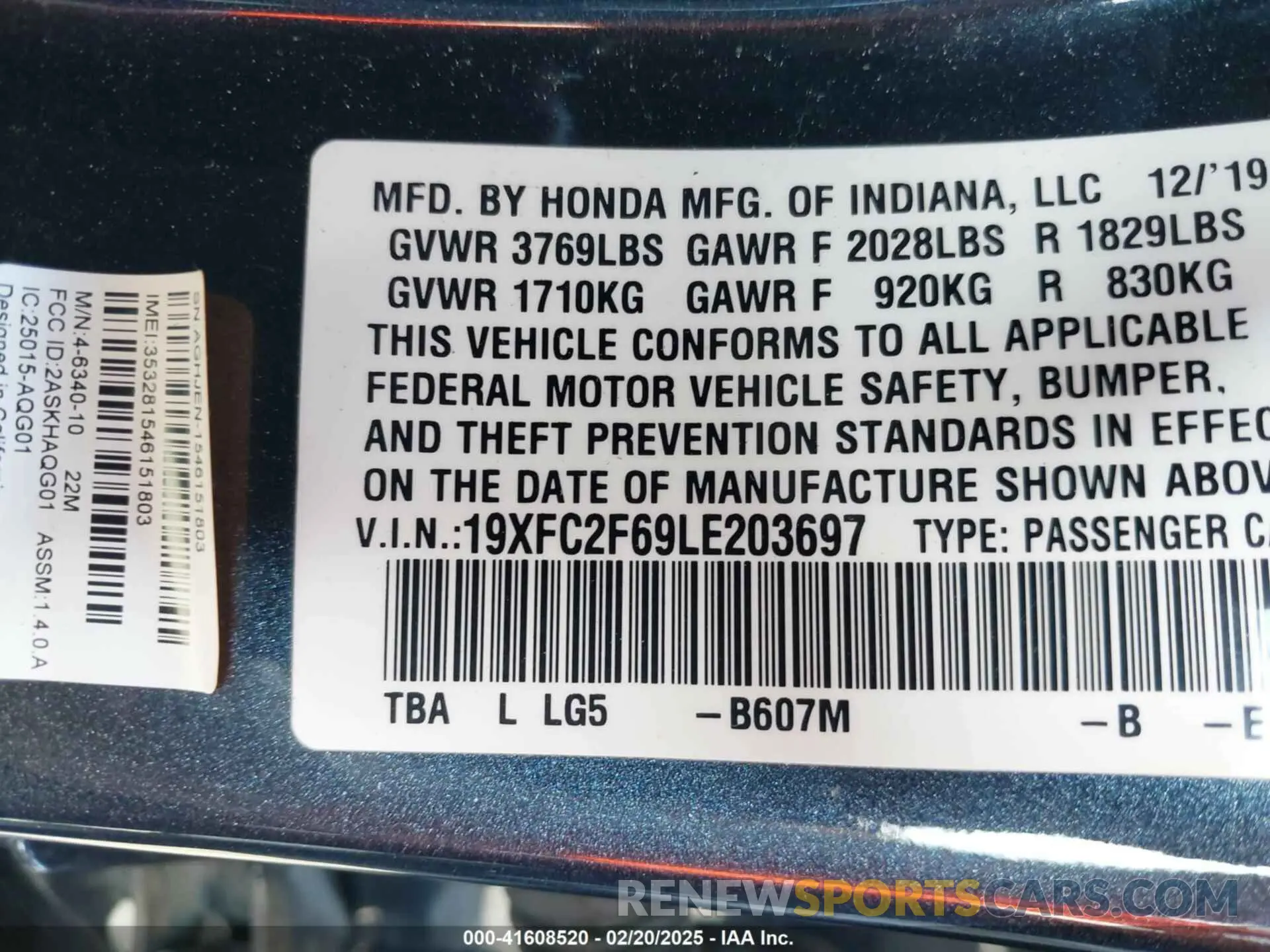 9 Photograph of a damaged car 19XFC2F69LE203697 HONDA CIVIC 2020