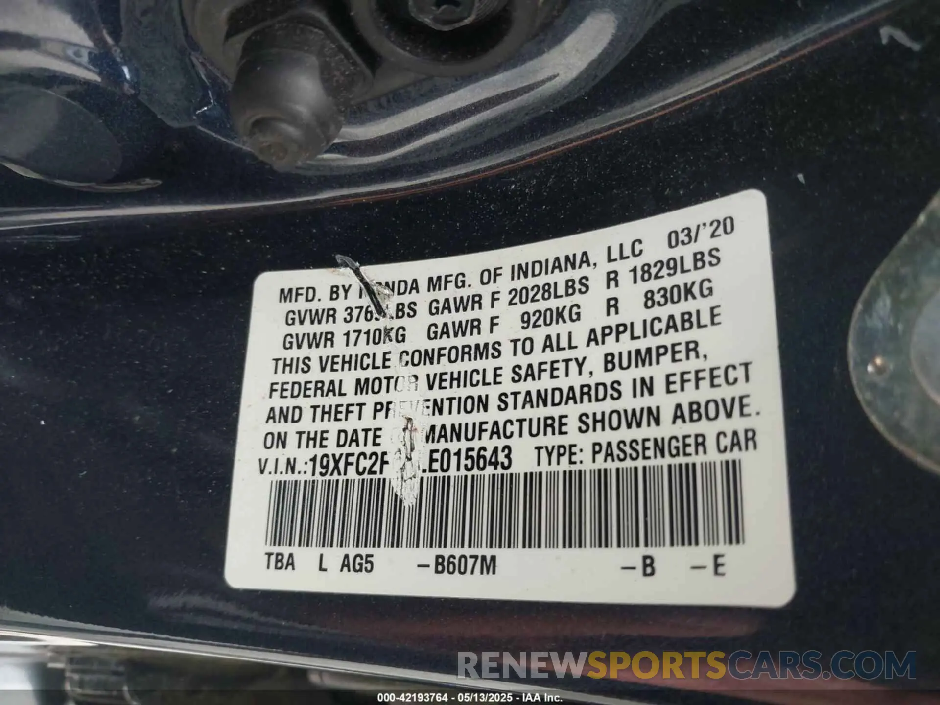 9 Photograph of a damaged car 19XFC2F6XLE015643 HONDA CIVIC 2020