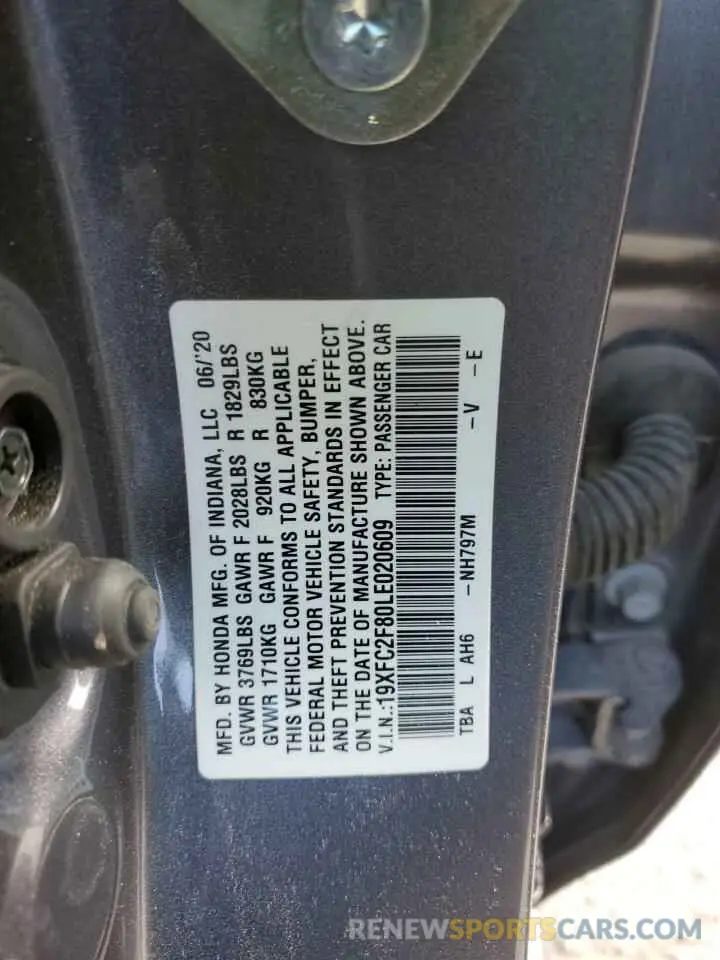 14 Photograph of a damaged car 19XFC2F80LE020609 HONDA CIVIC 2020