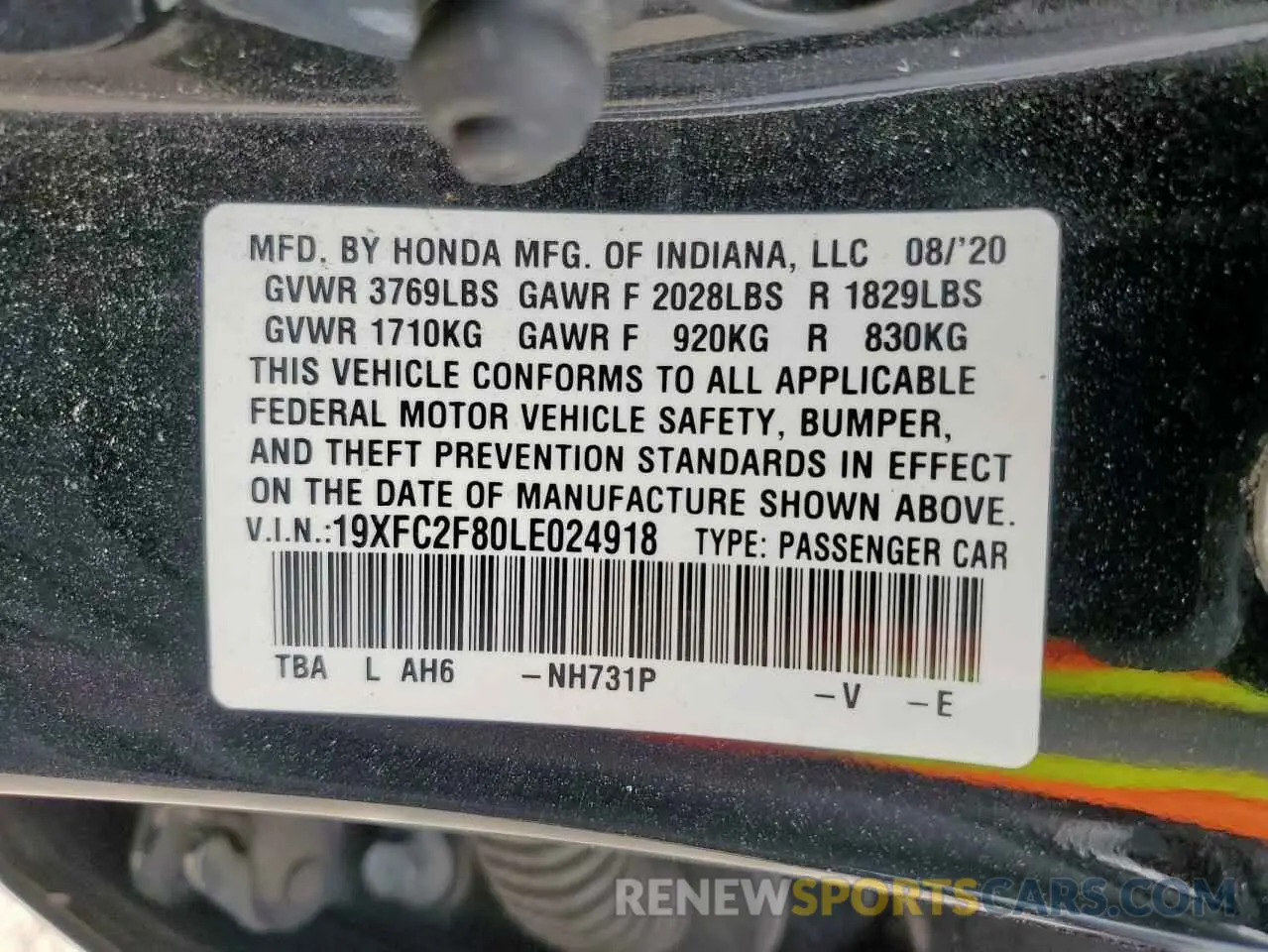 12 Photograph of a damaged car 19XFC2F80LE024918 HONDA CIVIC 2020
