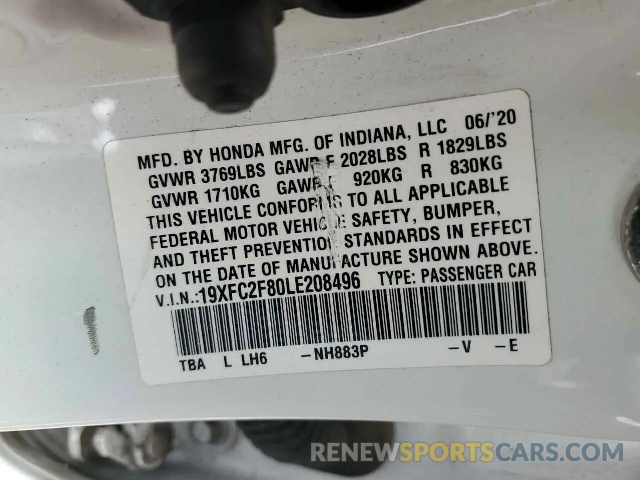 12 Photograph of a damaged car 19XFC2F80LE208496 HONDA CIVIC 2020