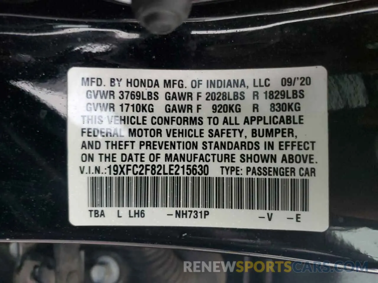 12 Photograph of a damaged car 19XFC2F82LE215630 HONDA CIVIC 2020