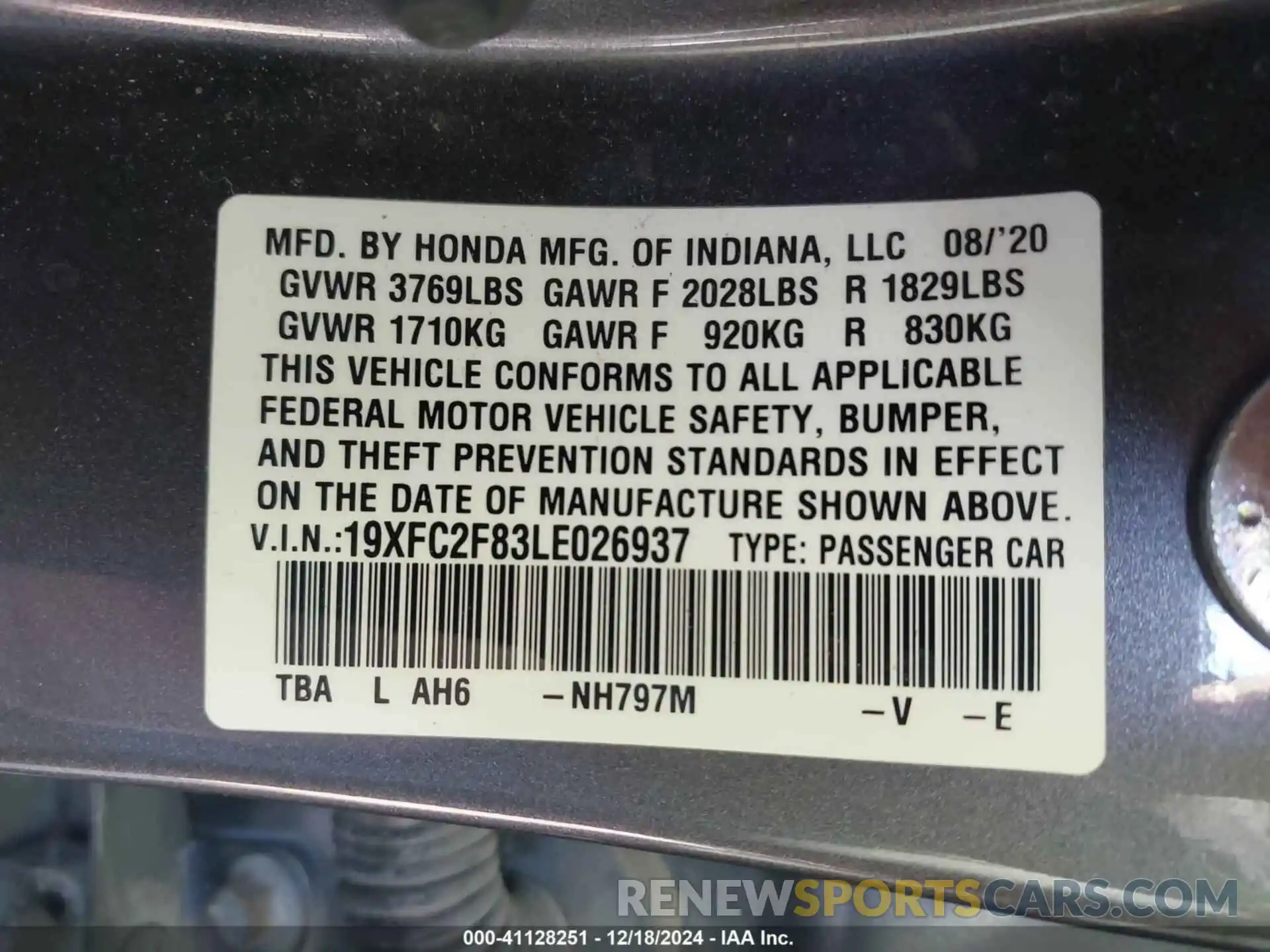 9 Photograph of a damaged car 19XFC2F83LE026937 HONDA CIVIC 2020