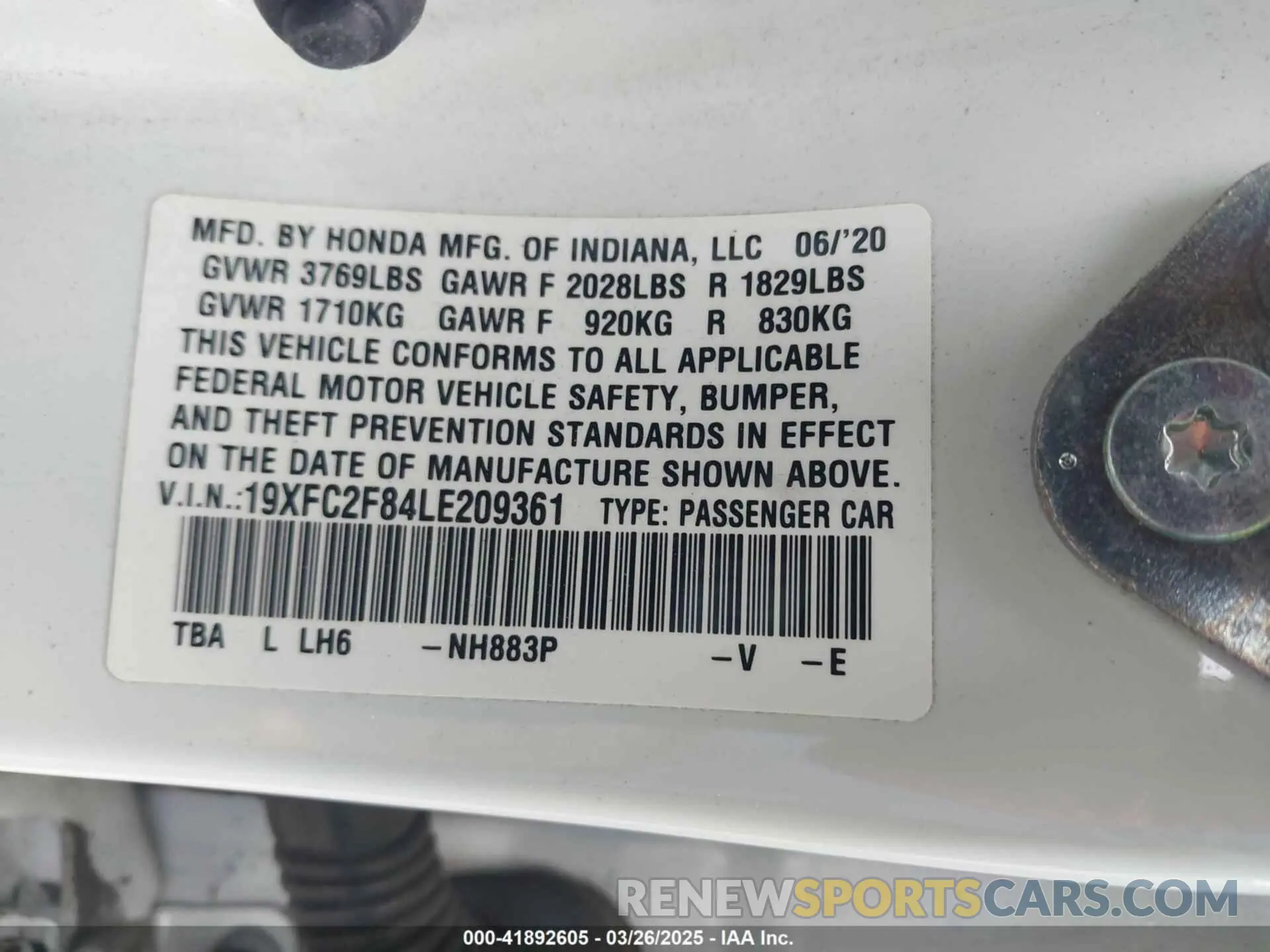 9 Photograph of a damaged car 19XFC2F84LE209361 HONDA CIVIC 2020