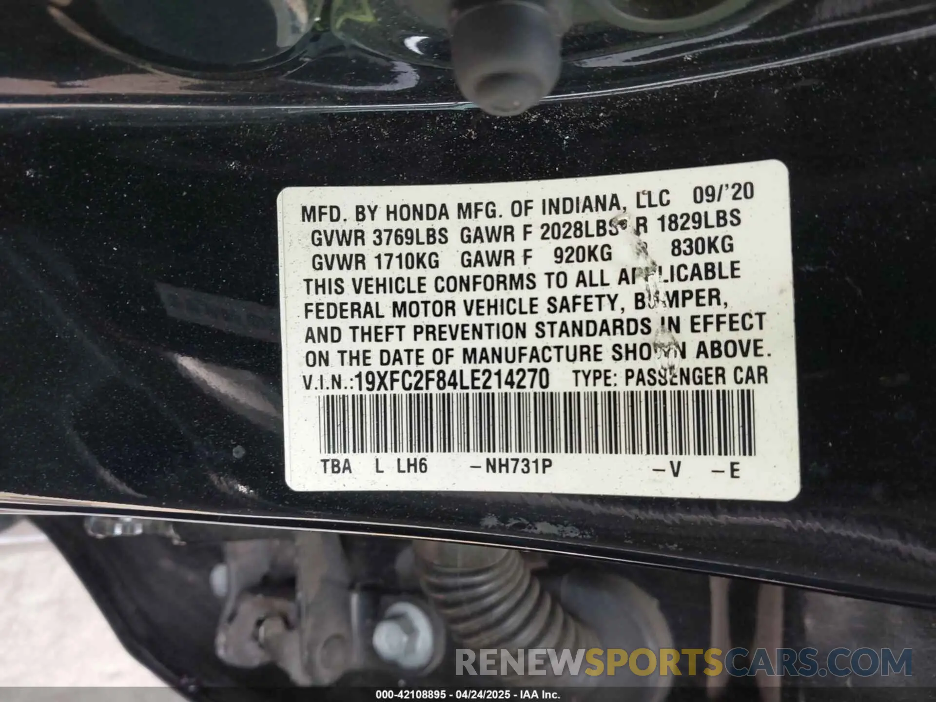 9 Photograph of a damaged car 19XFC2F84LE214270 HONDA CIVIC 2020