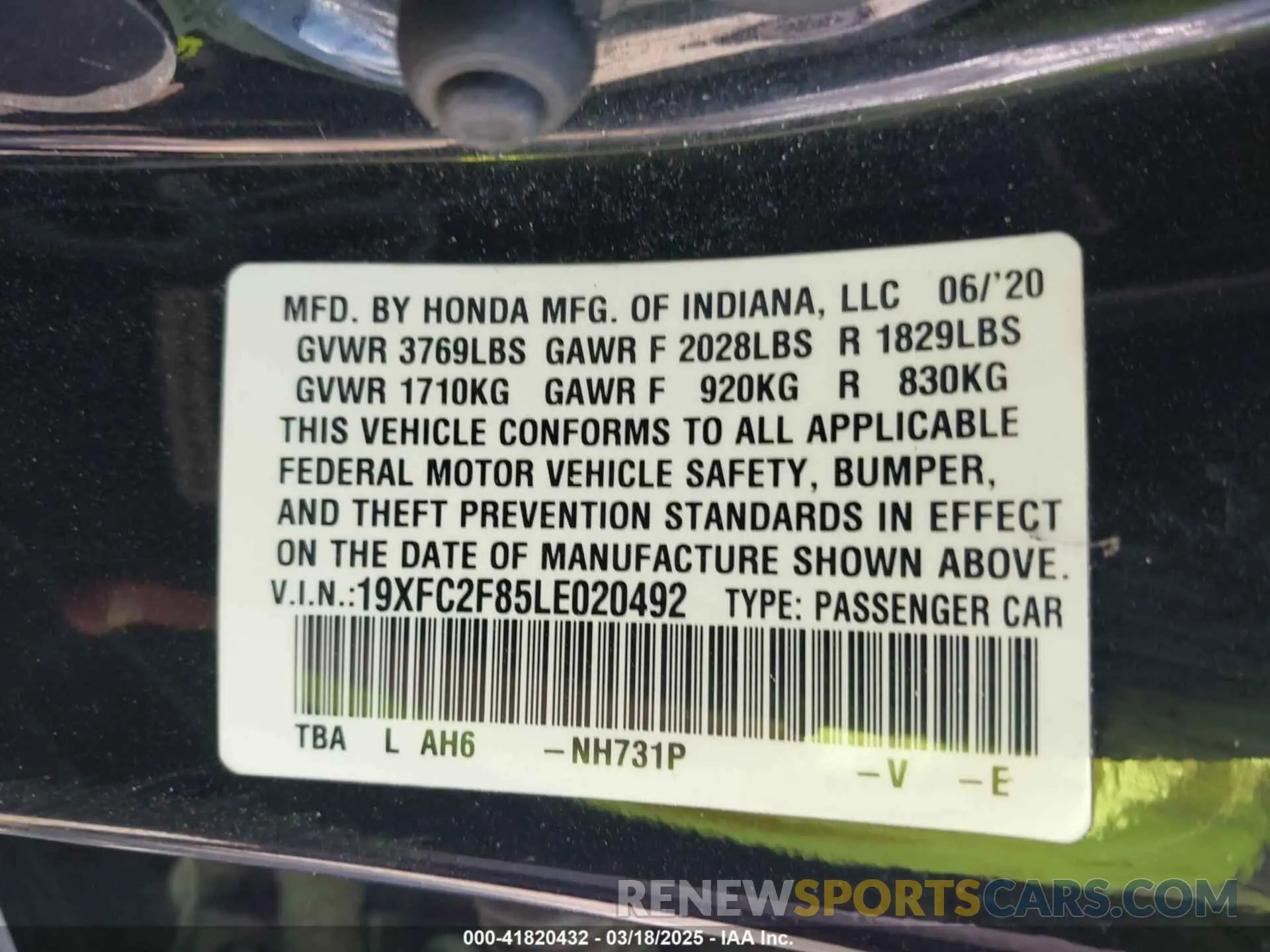 9 Photograph of a damaged car 19XFC2F85LE020492 HONDA CIVIC 2020