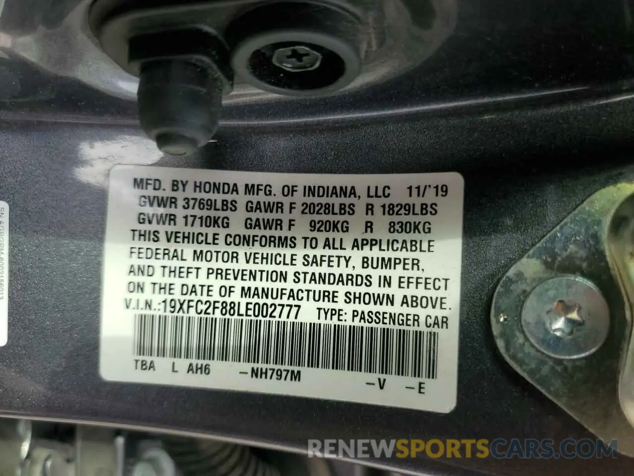12 Photograph of a damaged car 19XFC2F88LE002777 HONDA CIVIC 2020
