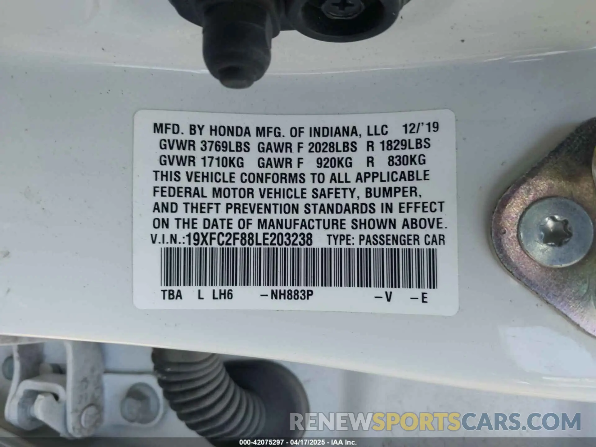 9 Photograph of a damaged car 19XFC2F88LE203238 HONDA CIVIC 2020