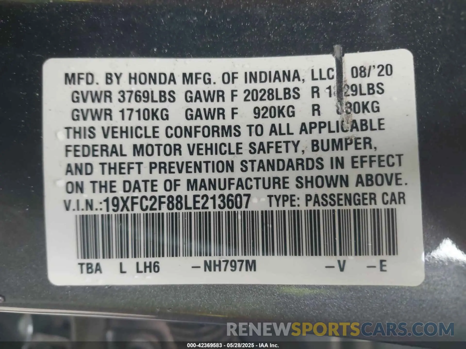 9 Photograph of a damaged car 19XFC2F88LE213607 HONDA CIVIC 2020