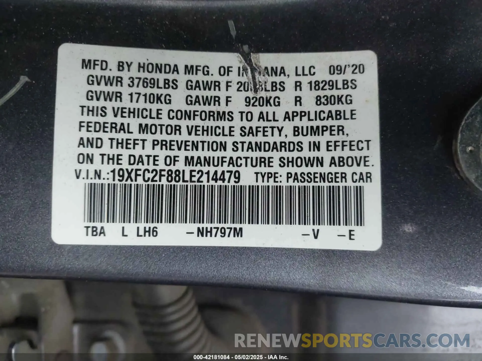 9 Photograph of a damaged car 19XFC2F88LE214479 HONDA CIVIC 2020