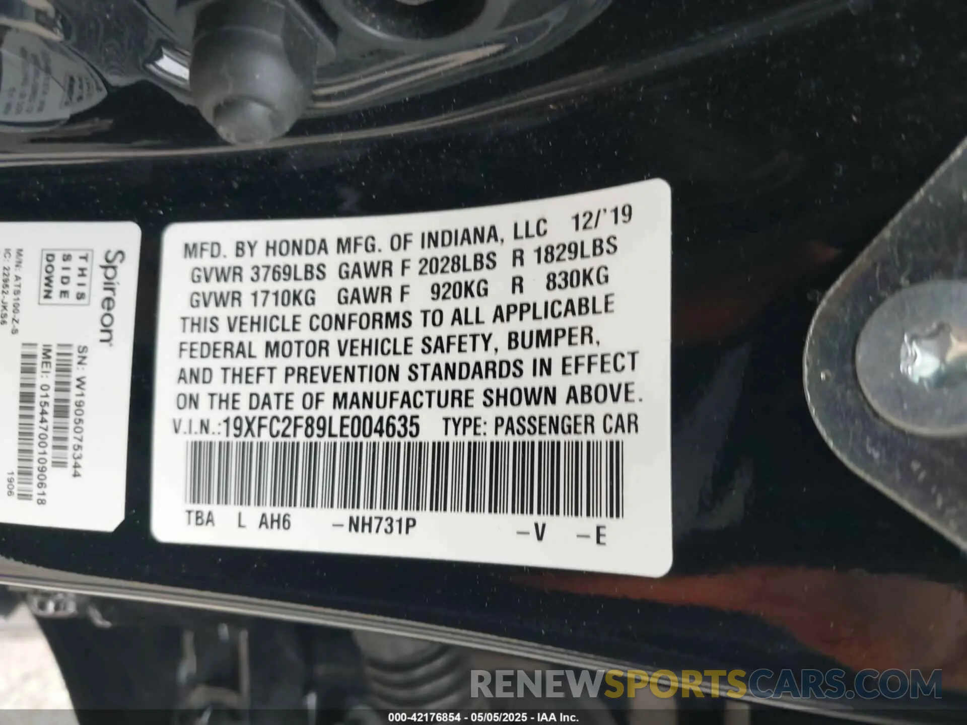 9 Photograph of a damaged car 19XFC2F89LE004635 HONDA CIVIC 2020
