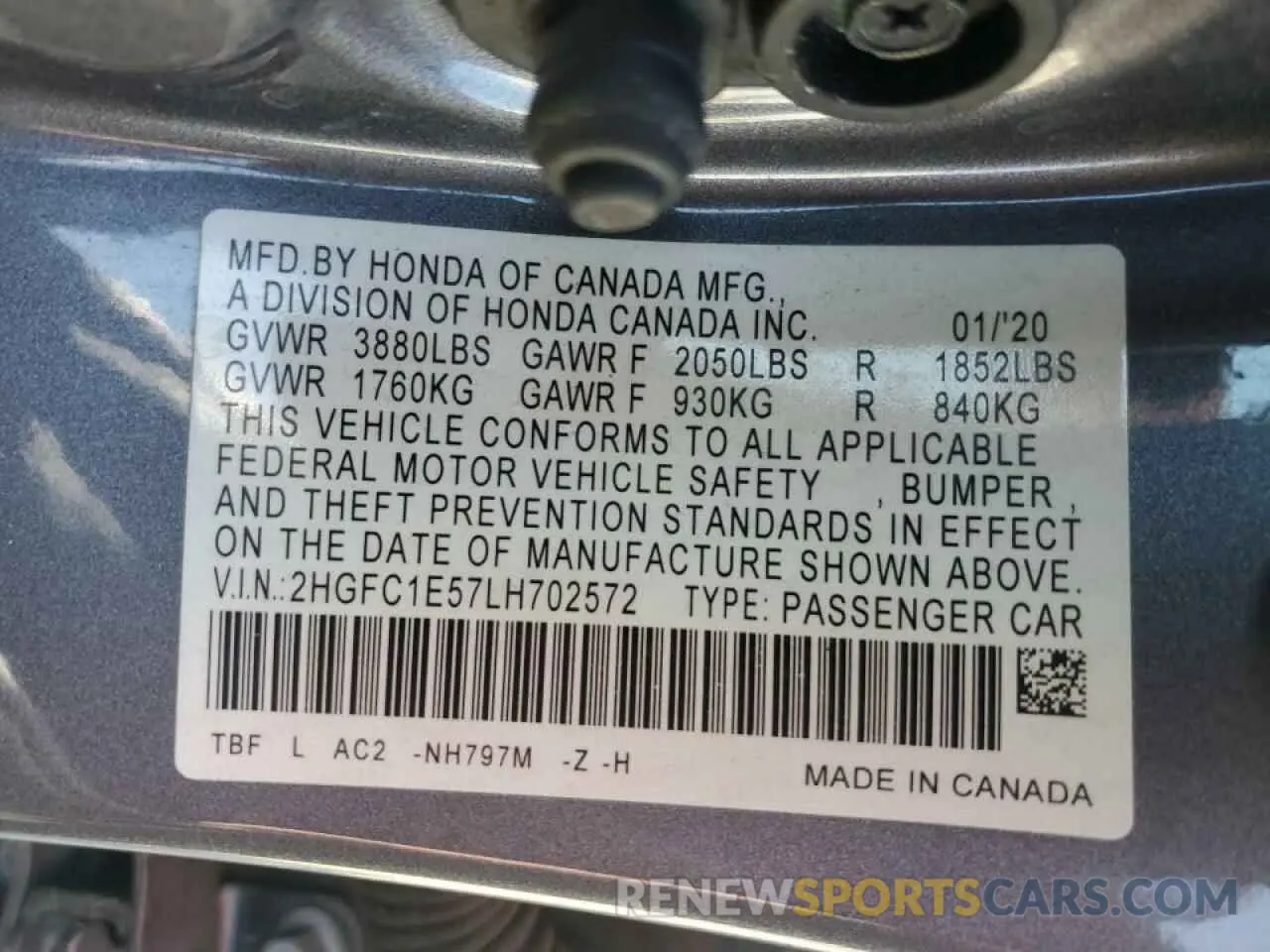 14 Photograph of a damaged car 2HGFC1E57LH702572 HONDA CIVIC 2020