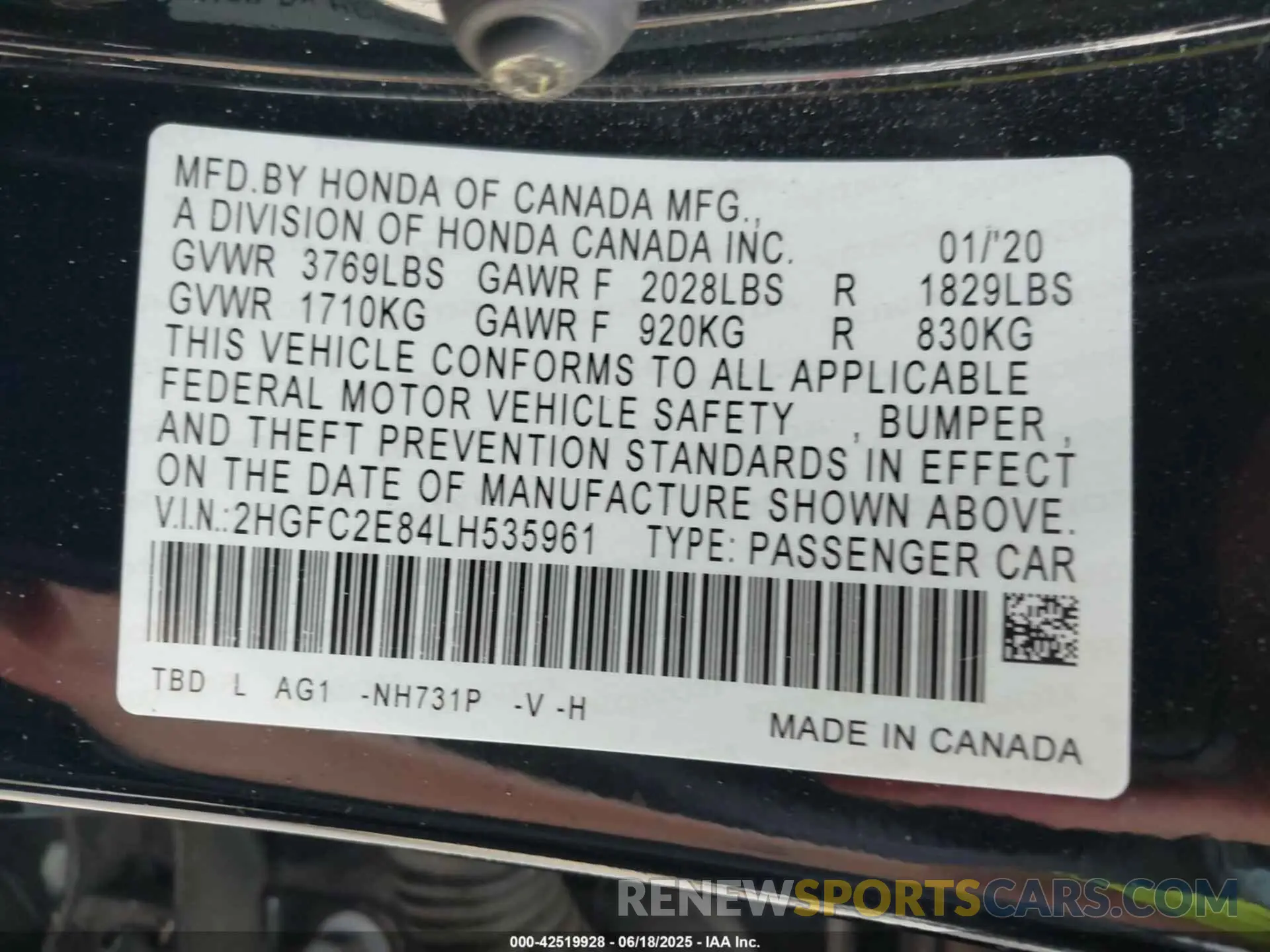 9 Photograph of a damaged car 2HGFC2E84LH535961 HONDA CIVIC 2020