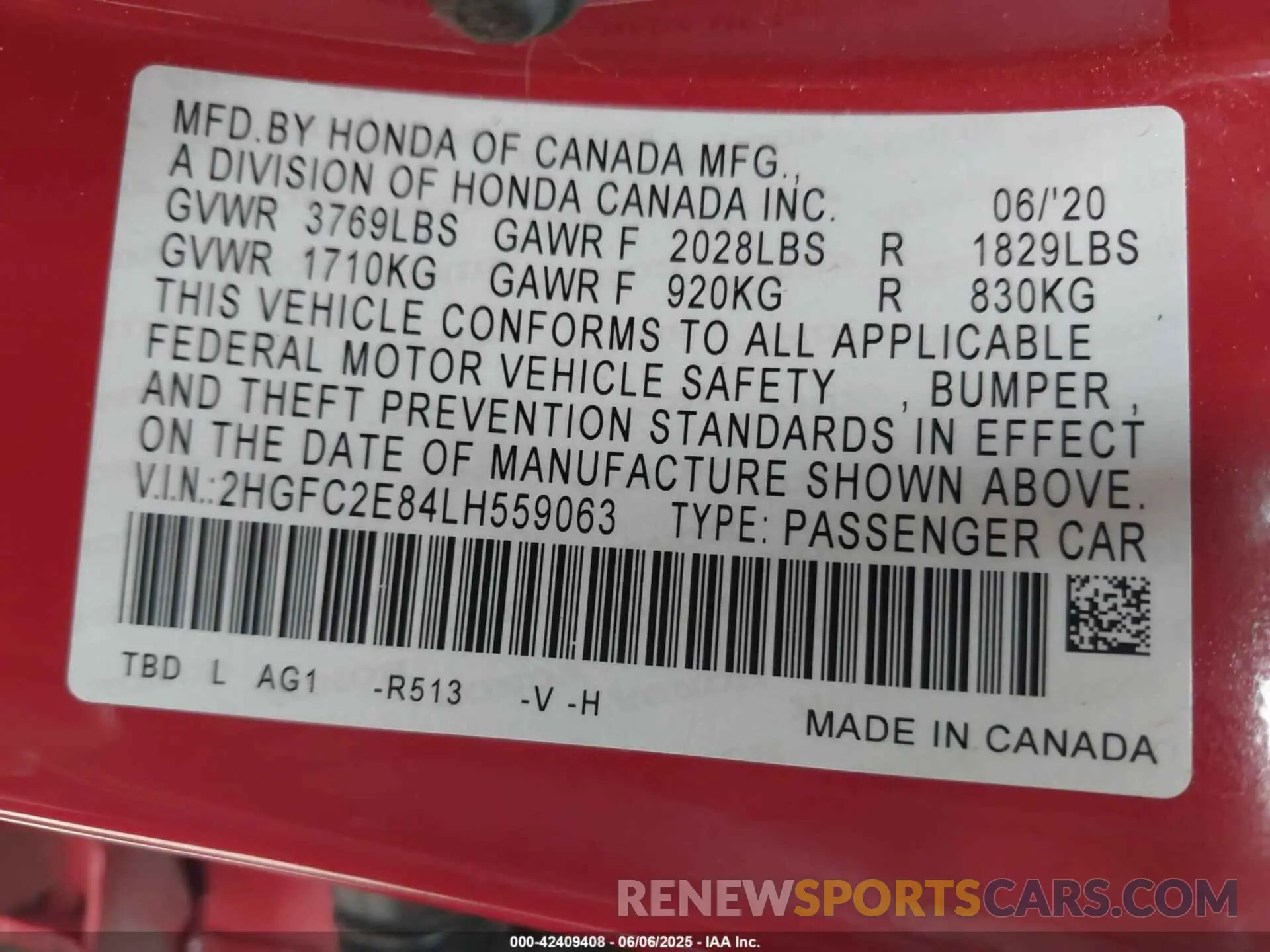 9 Photograph of a damaged car 2HGFC2E84LH559063 HONDA CIVIC 2020
